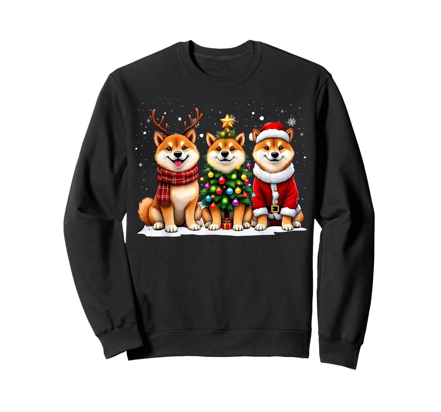 Retro Christmas Shiba Inu Santa Reindeer Dog Lover T-Shirt