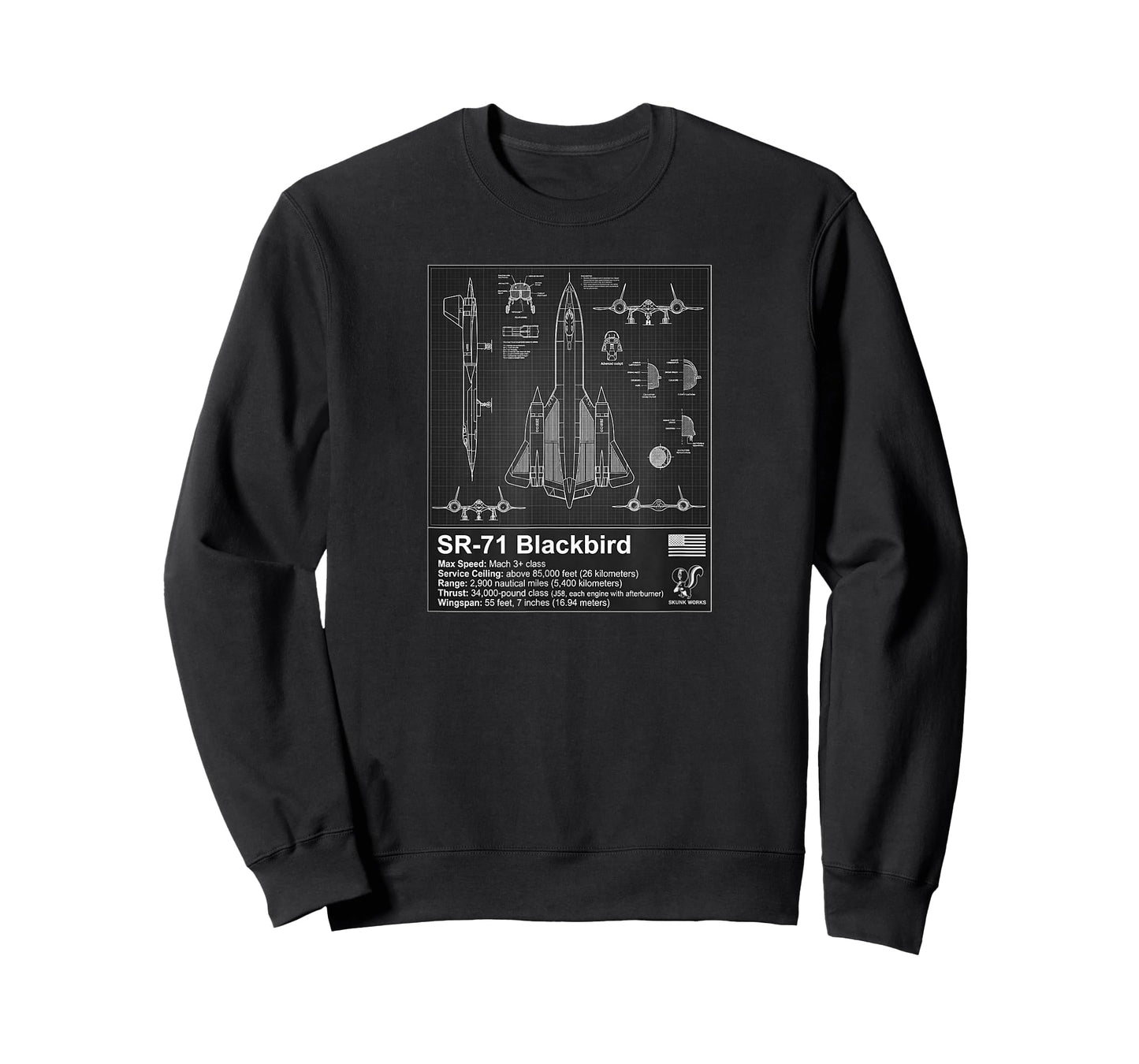 SR-71 Black Bird Blueprint Technical Schematic - Aviation T-Shirt