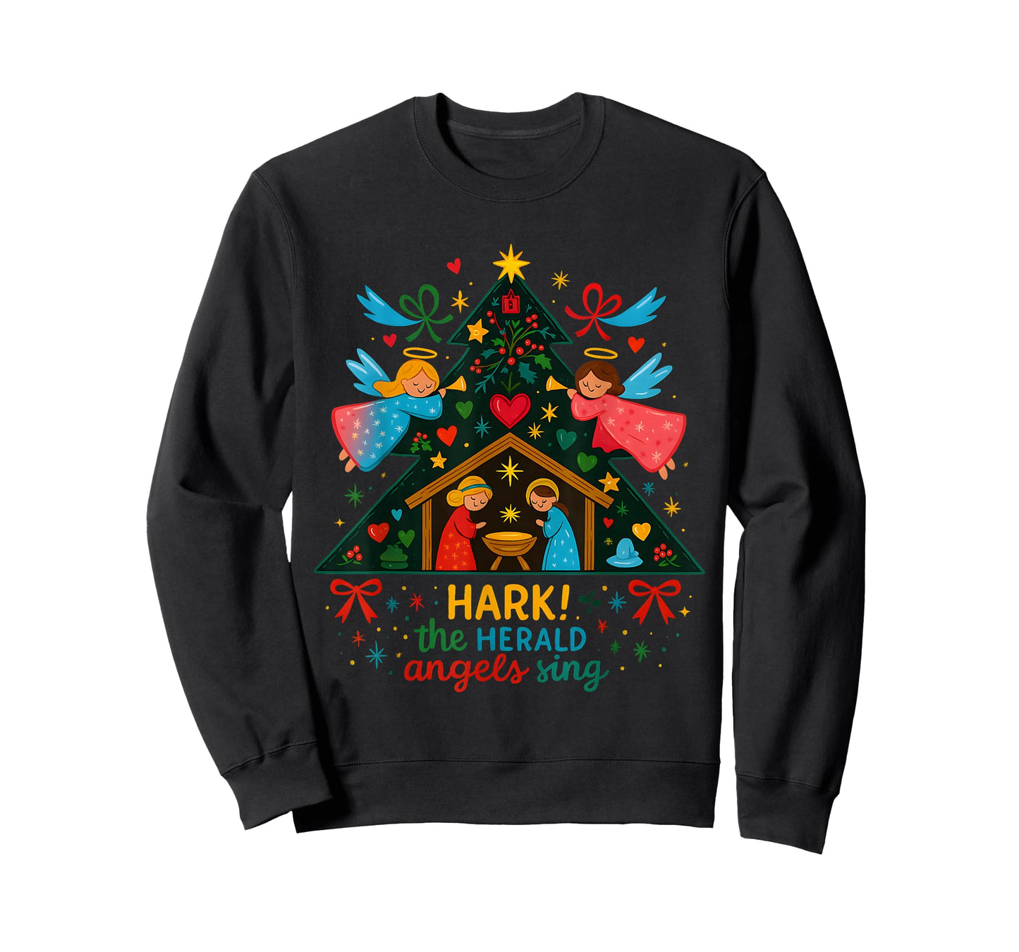 Nativity Hark The Herald Angels Sing Cute Christmas T-Shirt