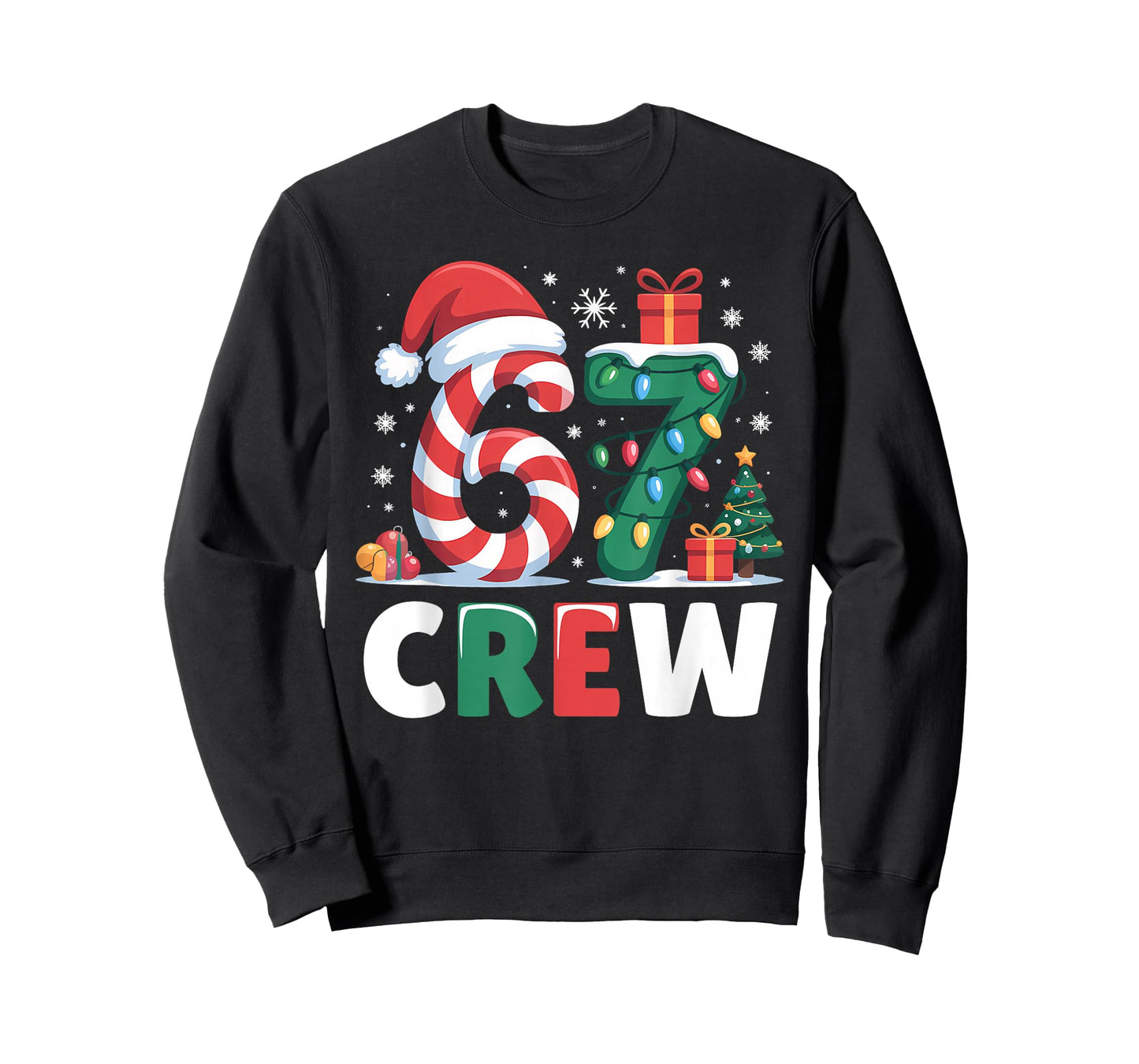 Christmas 67 Crew Brainrot Funny Candy Cane Lights Holiday T-Shirt