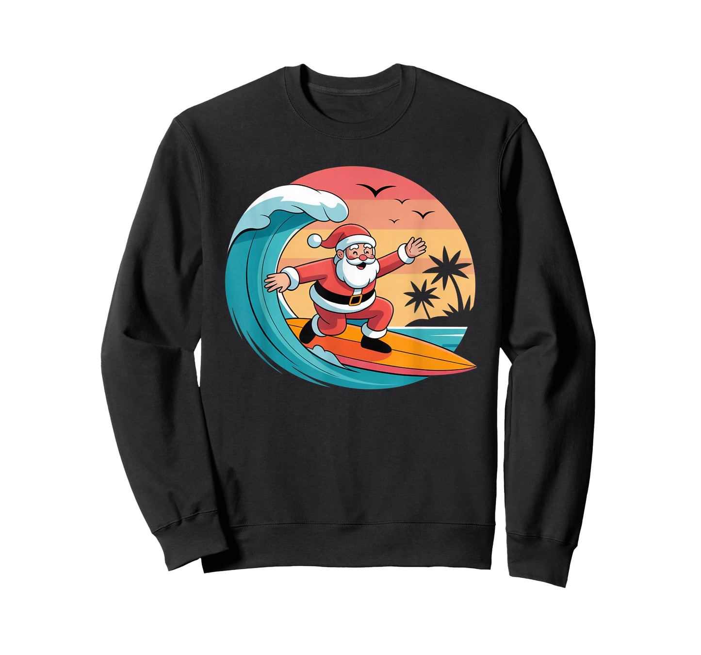 Funny Surfing Santa Claus Vintage Christmas Design T-Shirt