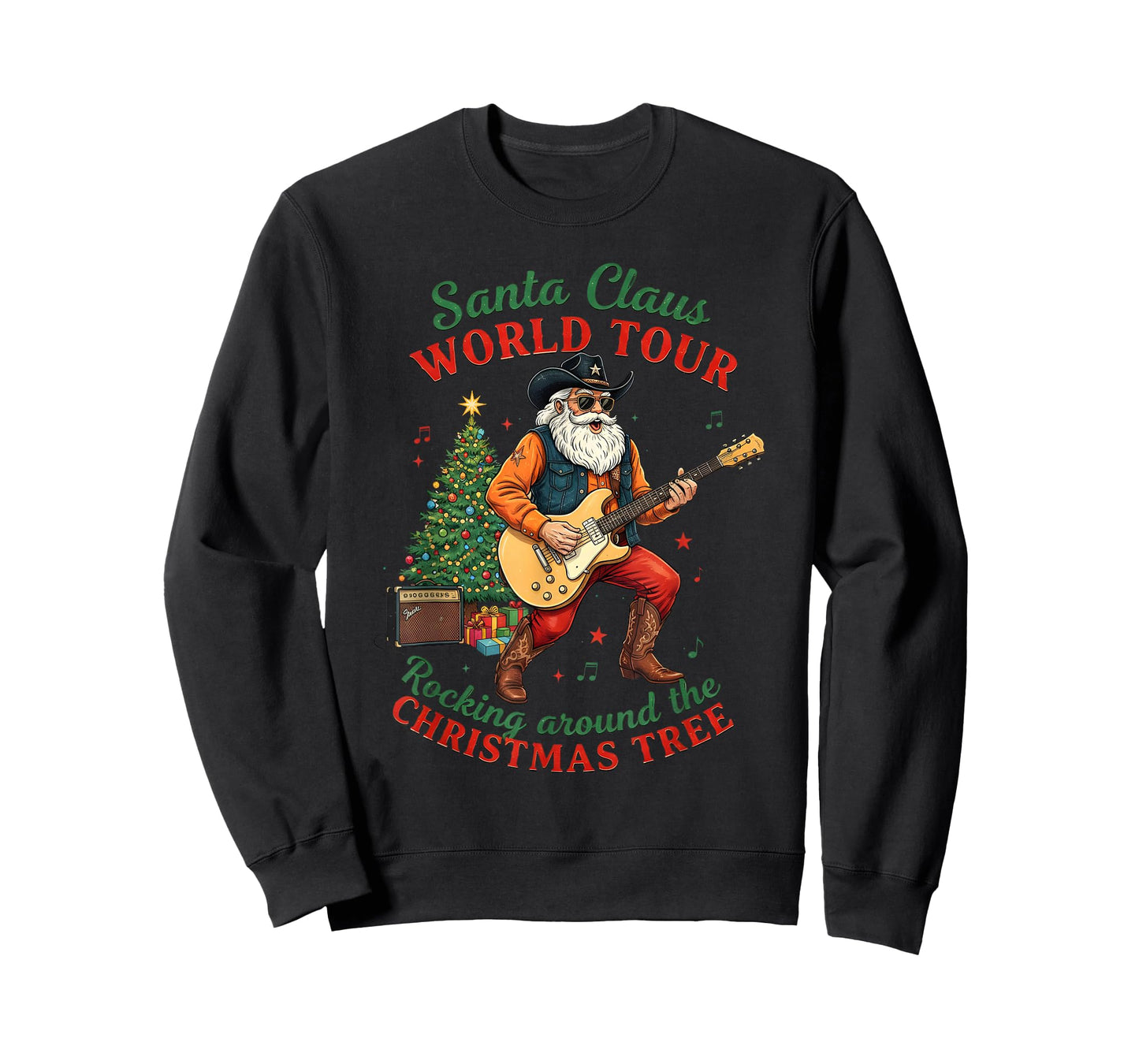 Santa Claus World Tour Rocking Around The Christmas Western T-Shirt