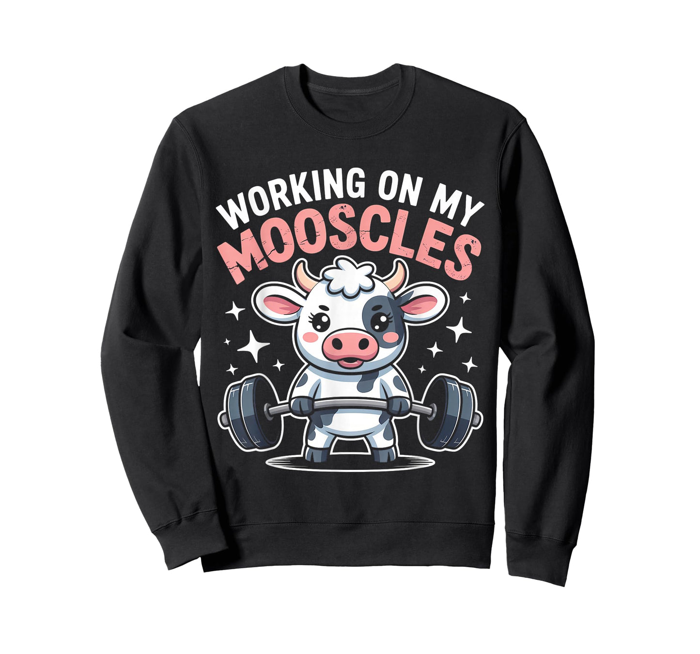 Funny Cow Lifting Weights Fitness Pun Art T-Shirt
