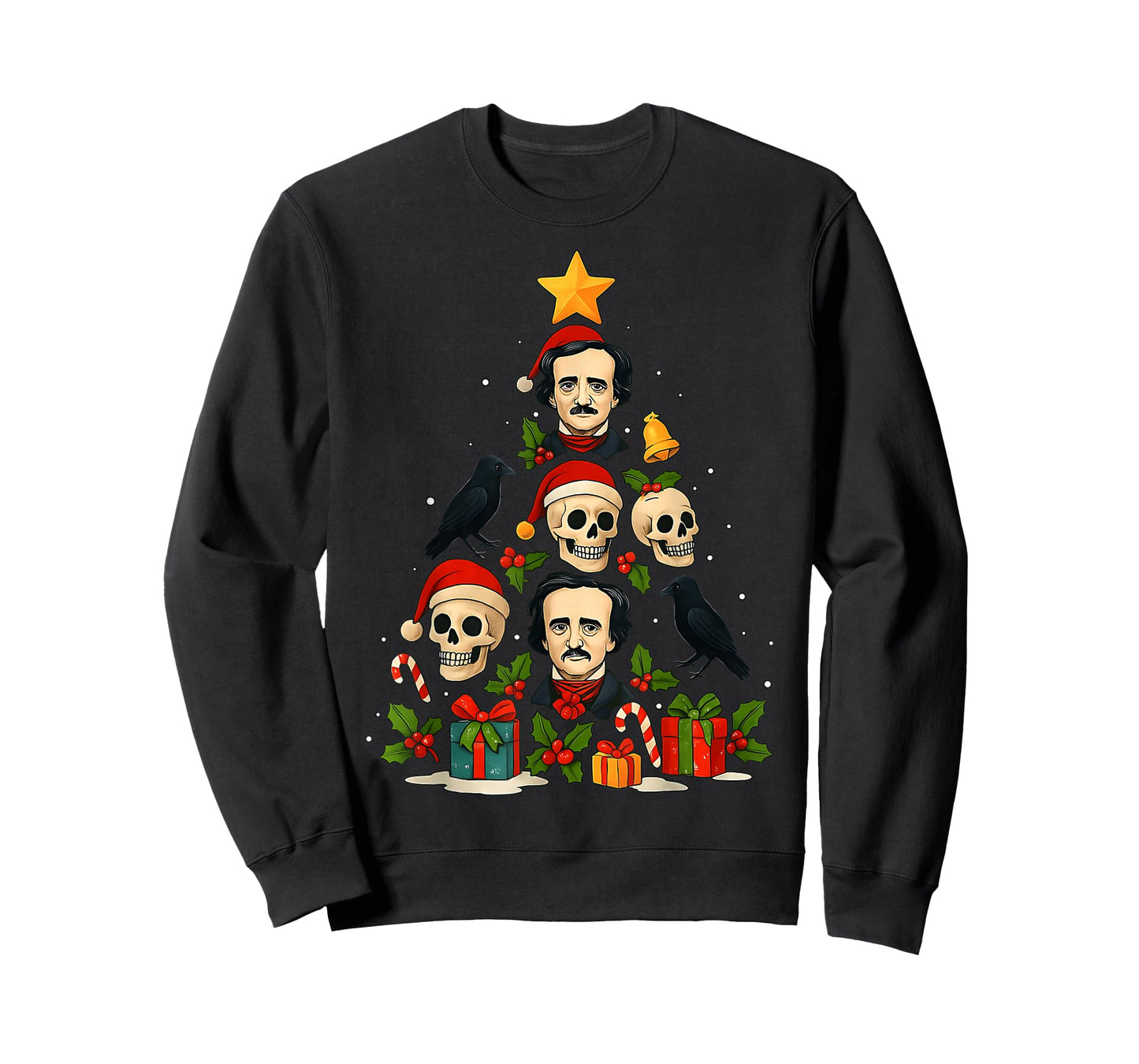 Edgar Allan Poe Literature Raven Skull Christmas Tree T-Shirt