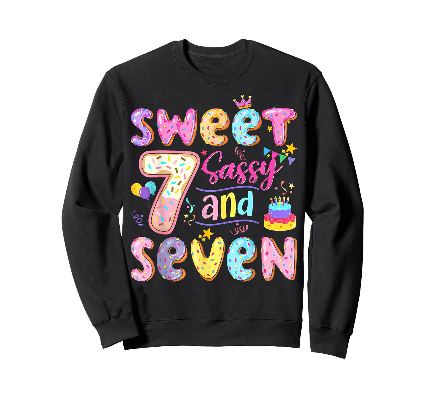 7Th Birthday Girl Donut Sweet Sassy and Seven Birthday T-Shirt