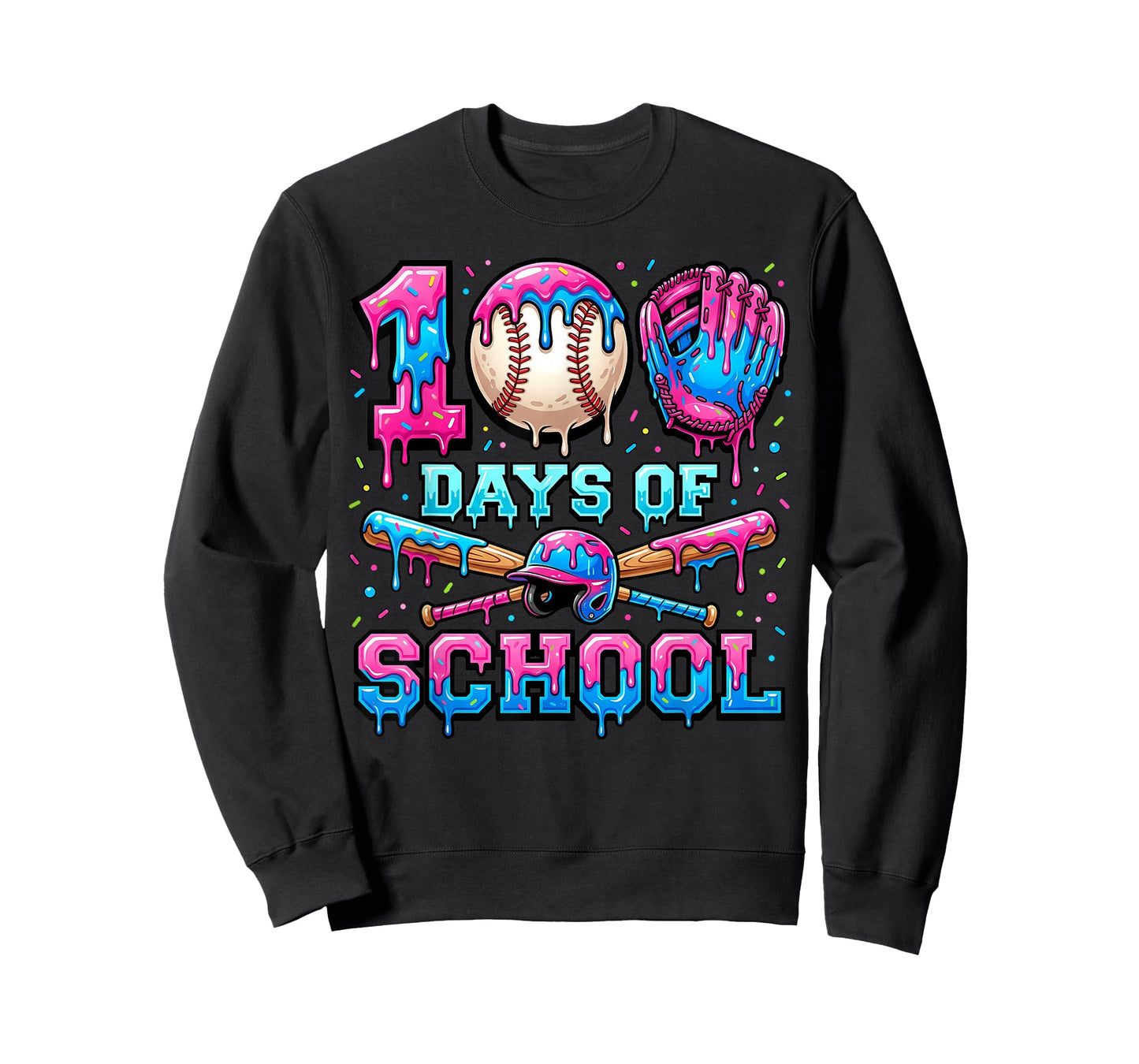 100 Days of School Baseball Sports Drip Graphic T-Shirt