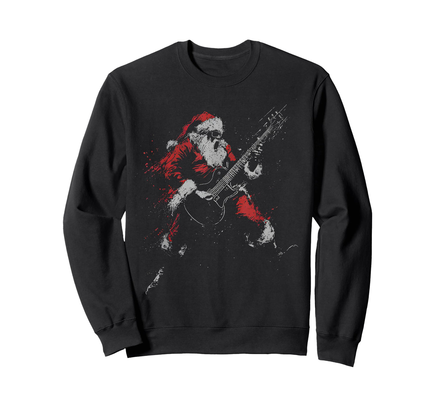 Retro 90s Christmas Rock Guitar Santa Claus Playing Guitar T-Shirt