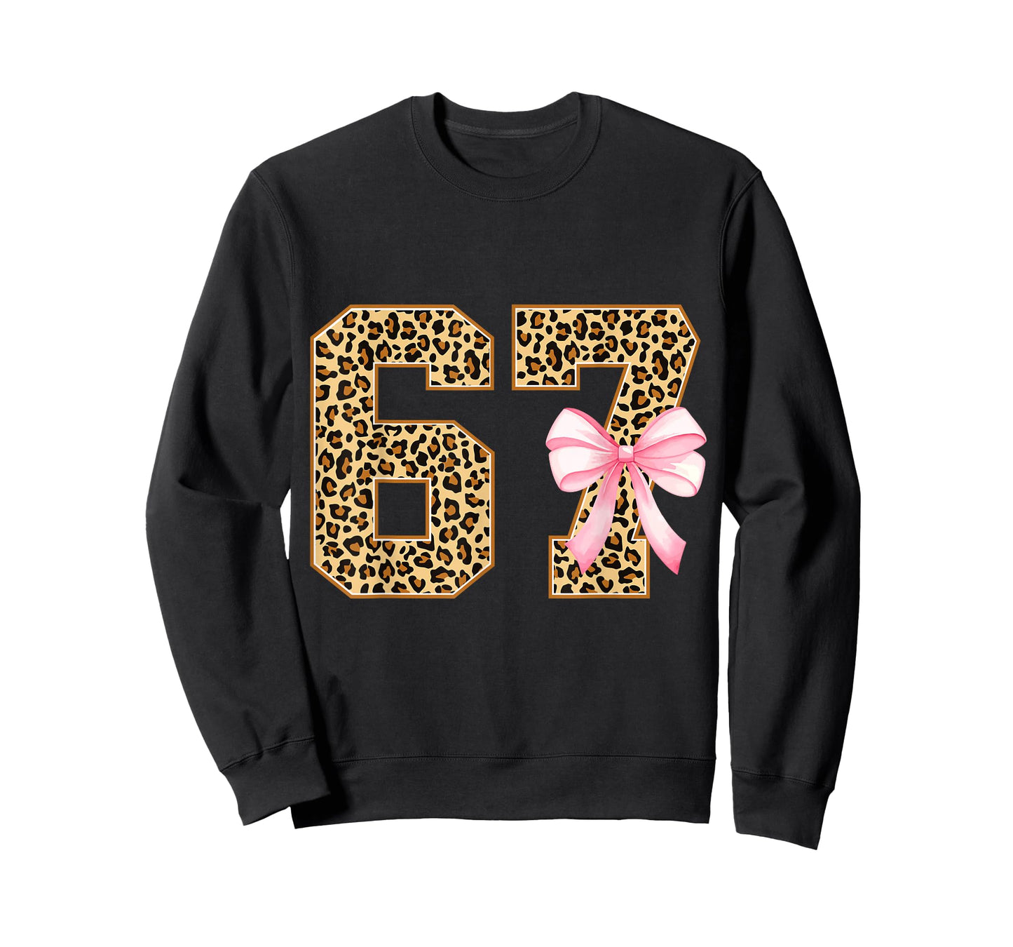 Funny 67 Meme Six Seven Leopard Print Pink Bow 6-7 Girls Kid T-Shirt