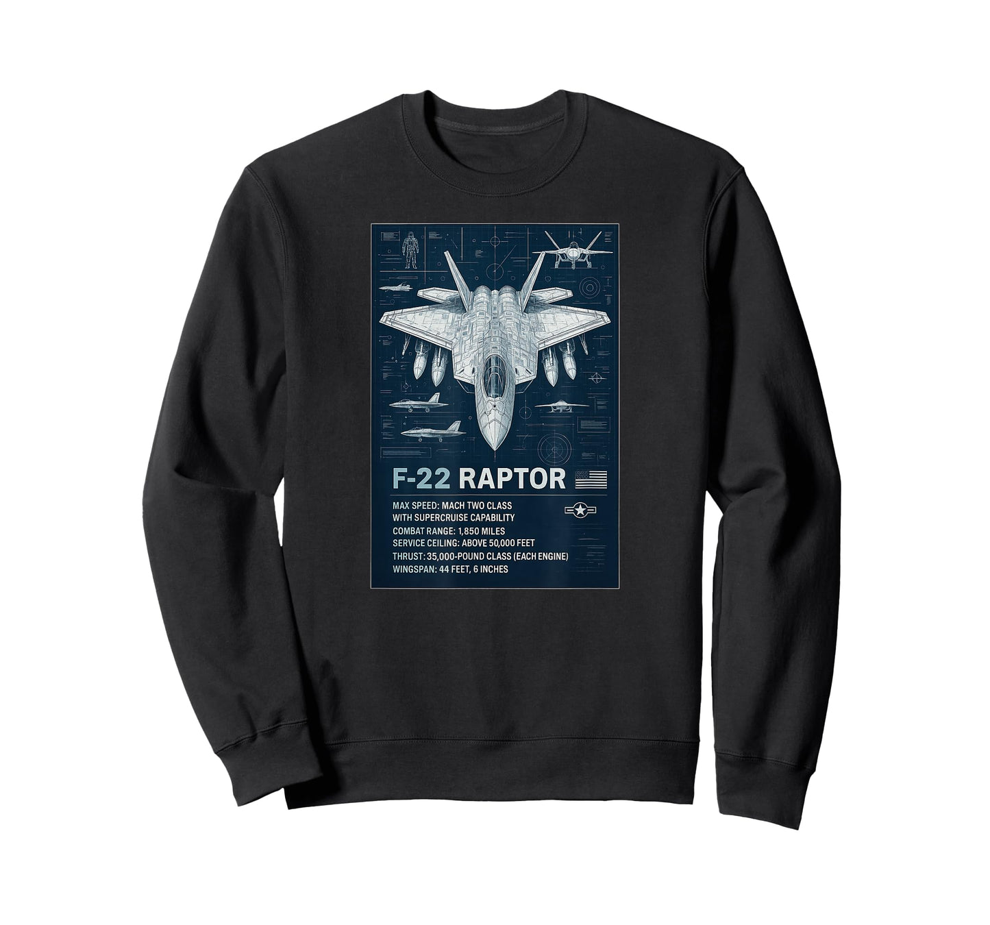F-22 Raptor Blueprint Technical Schematic - Aviation Art T-Shirt