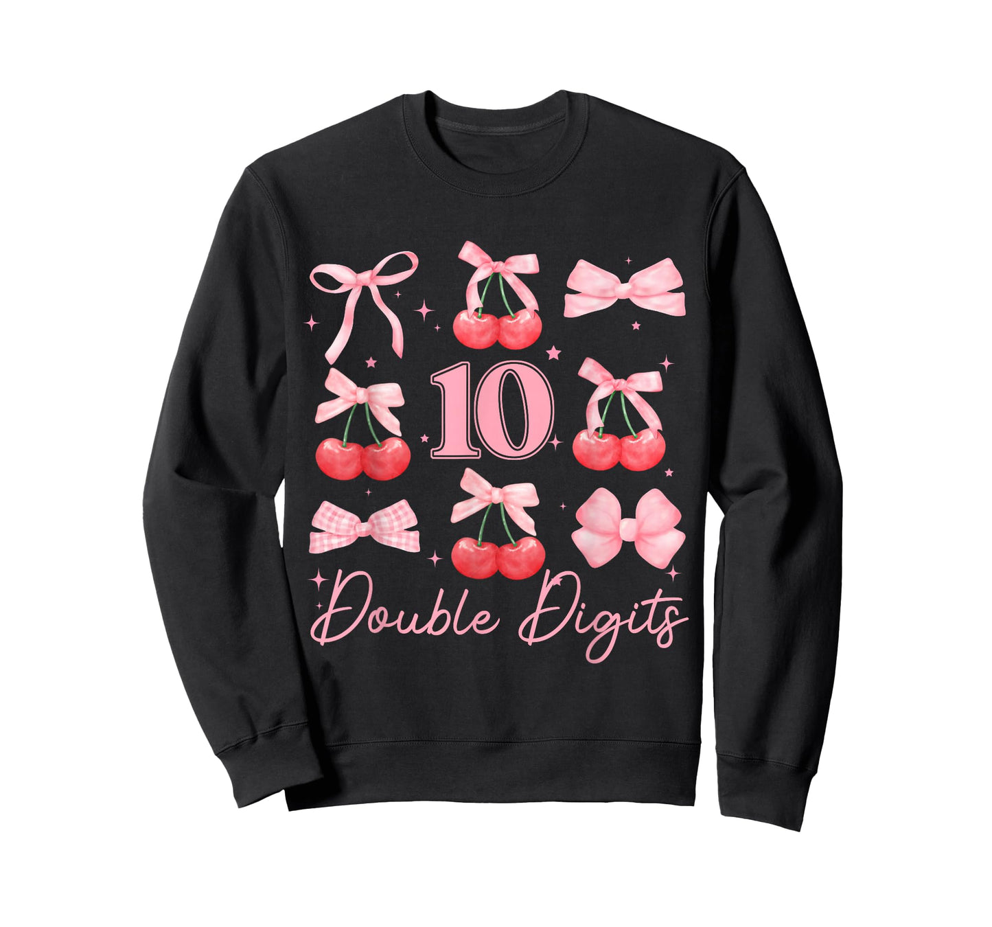 10th Birthday Girl Cherry Coquette Bow Double Digits Bday T-Shirt