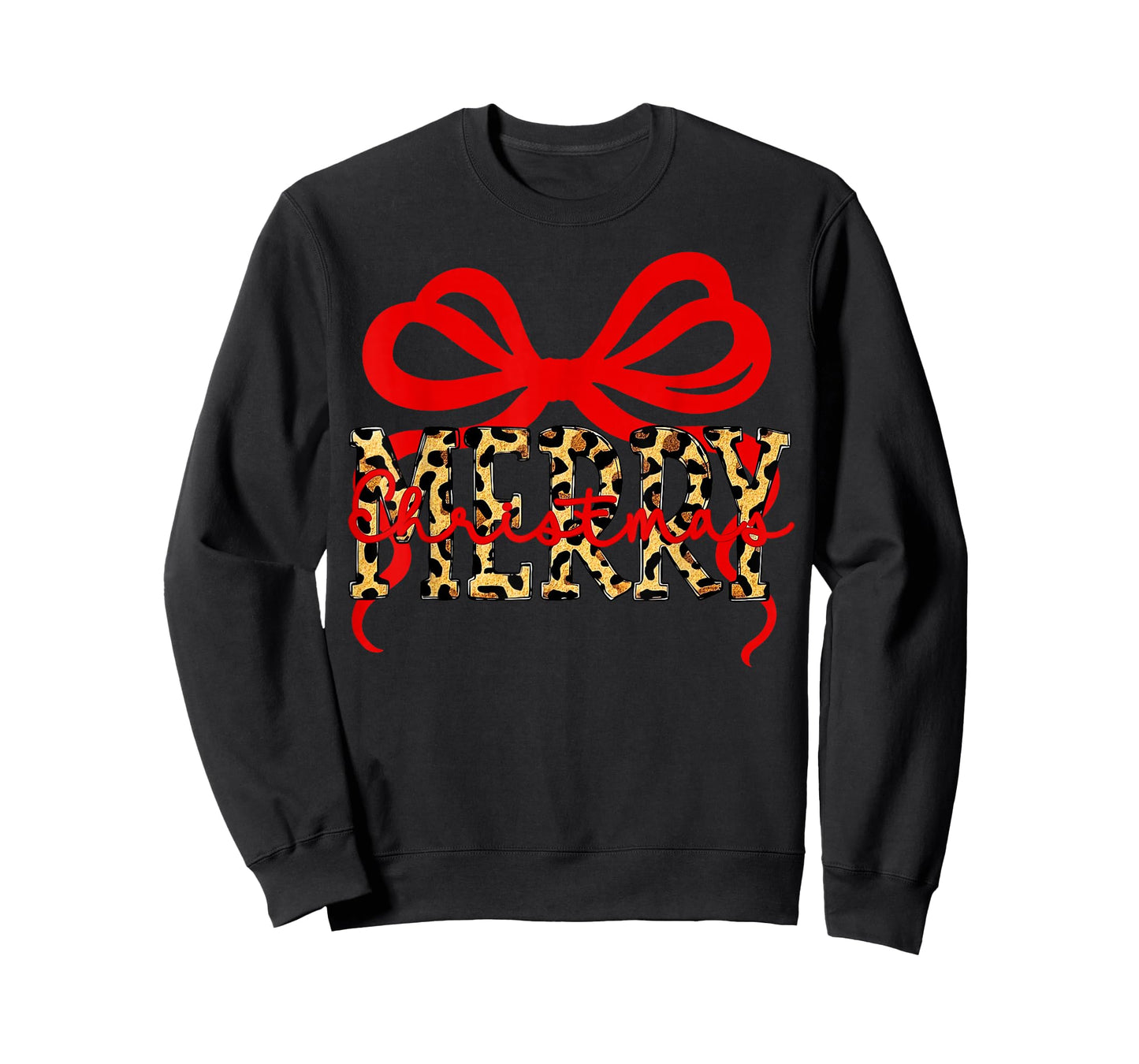 Leopard Merry Christmas Coquette Bow Xmas Holiday T-Shirt