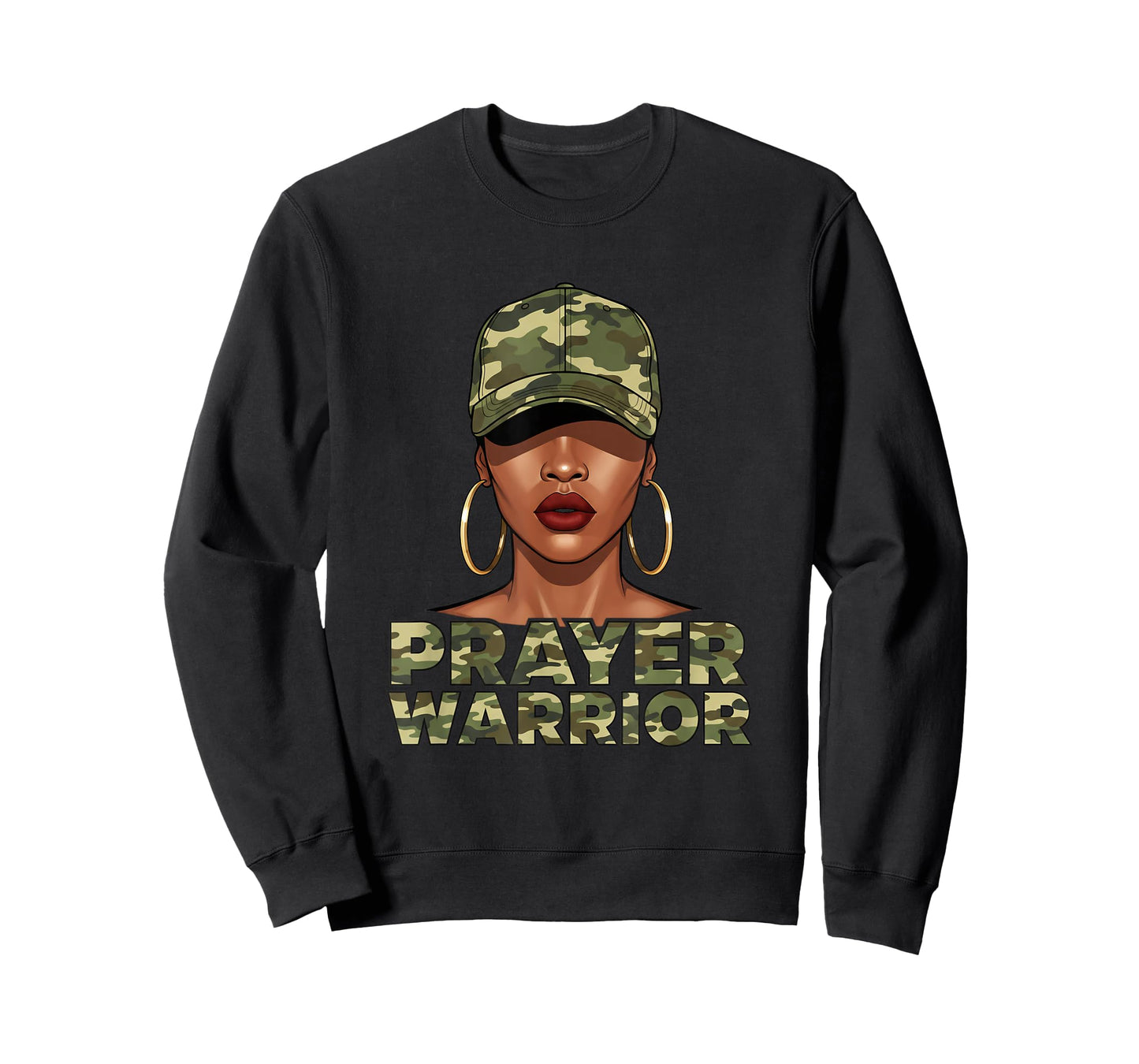 Christian Camo Prayer Warrior, Afro Black Woman Faith Art T-Shirt