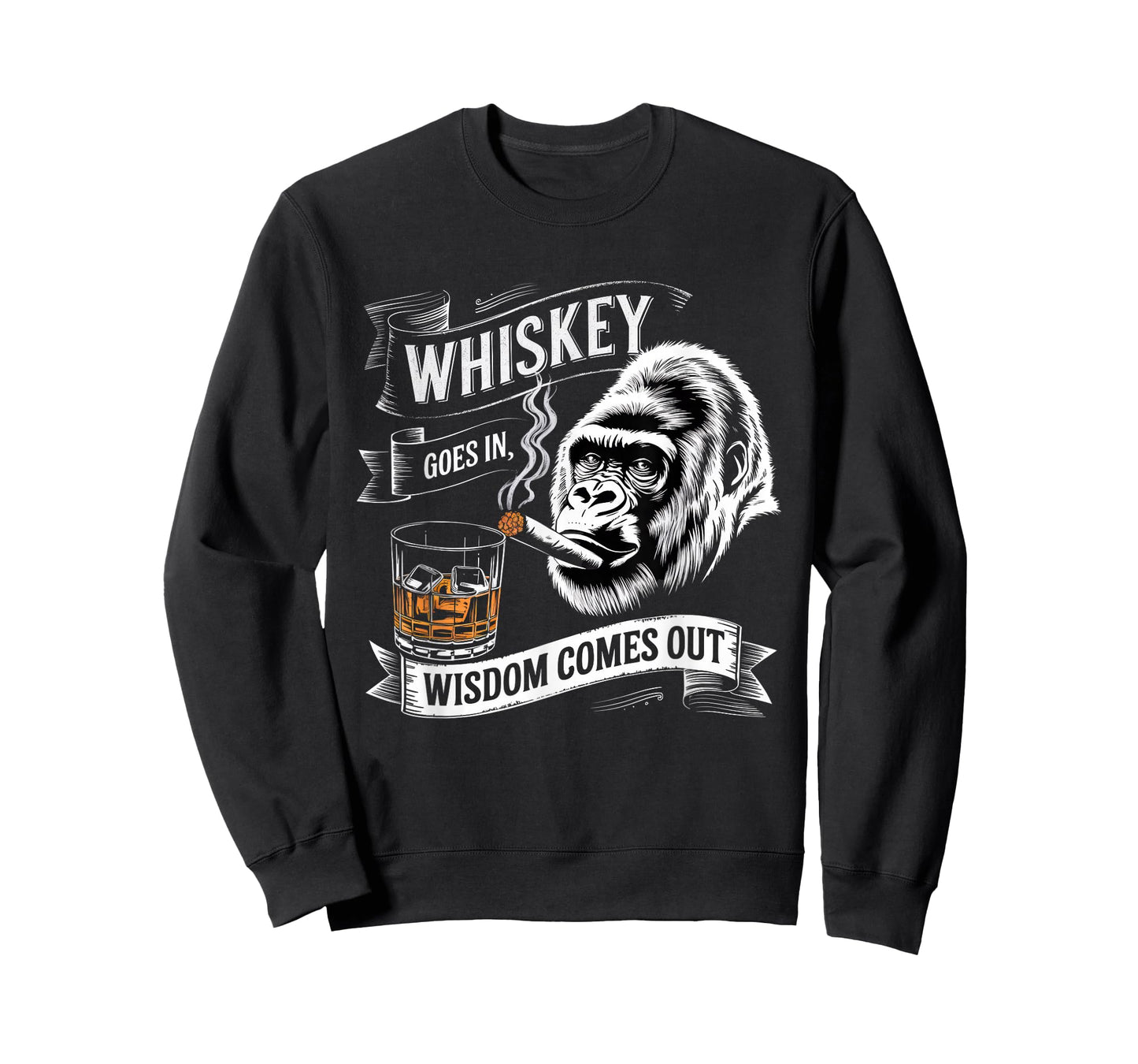 Gorilla Tshirt Whiskey Goes in Wisdom Comes Out Funny Monkey T-Shirt