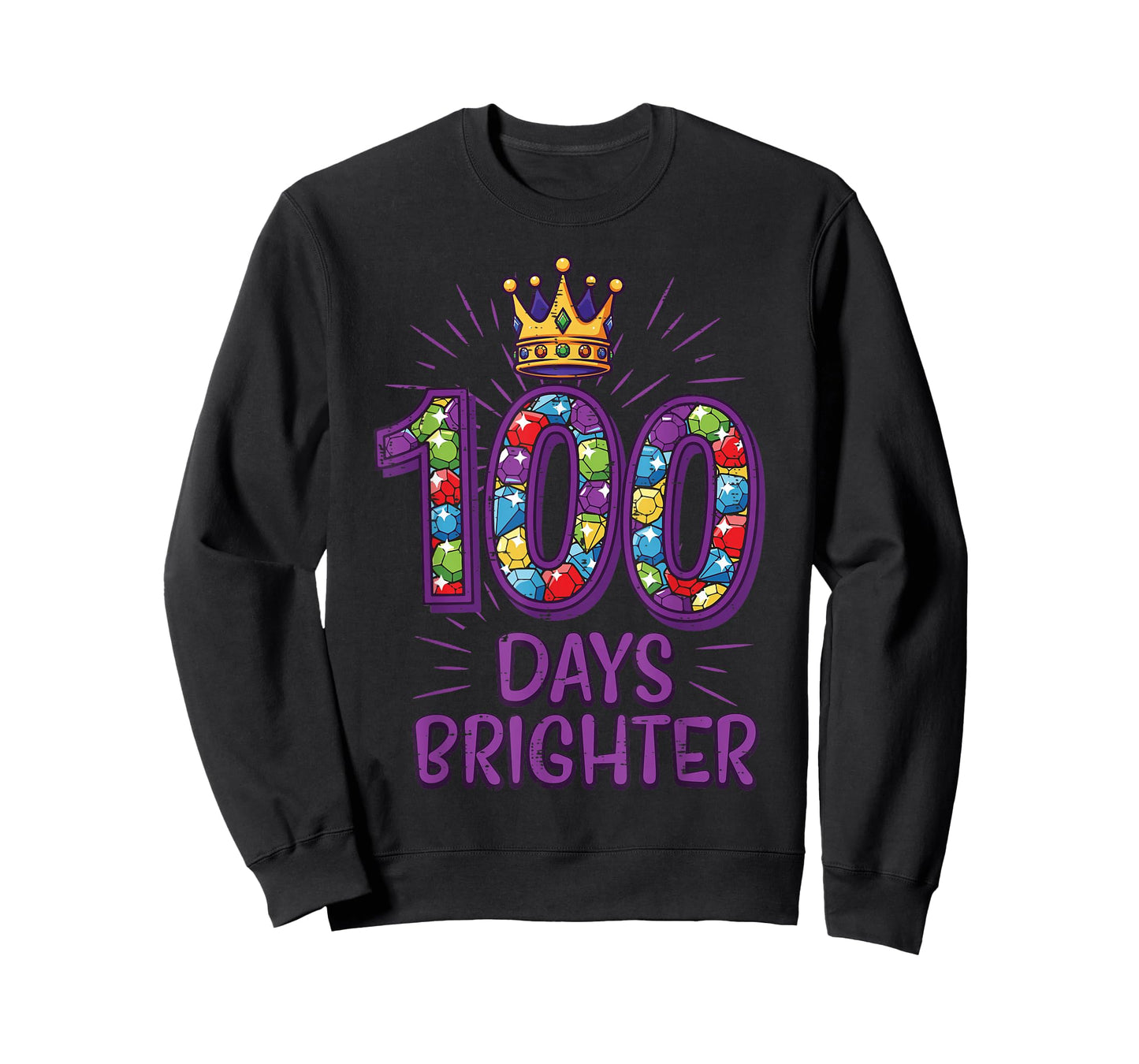 100 Days Brighter School Crown Gems 100th Day Girls Kids T-Shirt