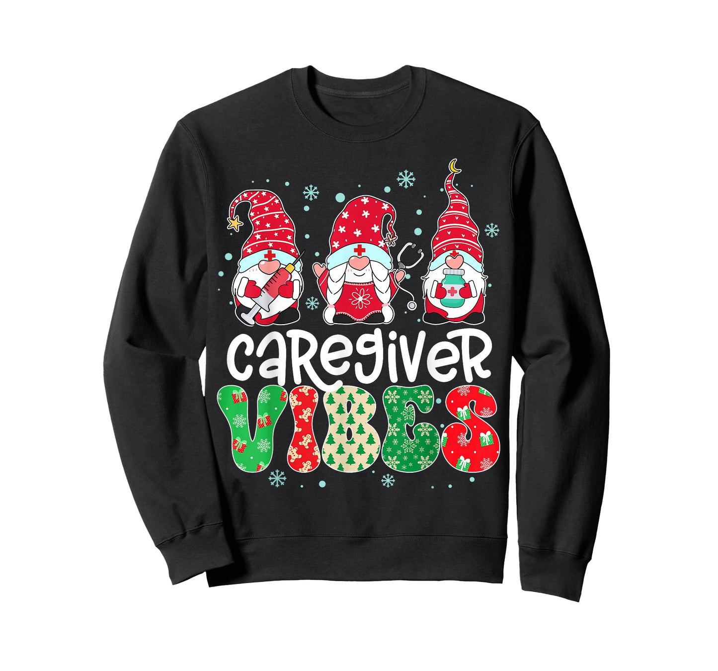 Caregiver Vibes Gnome Nurse Xmas Light Stethoscope Christmas T-Shirt