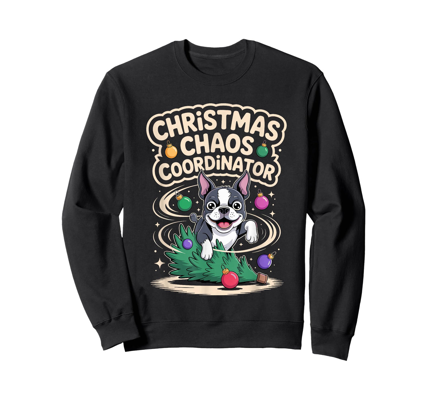 Christmas Chaos Coordinator Xmas Dog Funny Boston Terrier T-Shirt