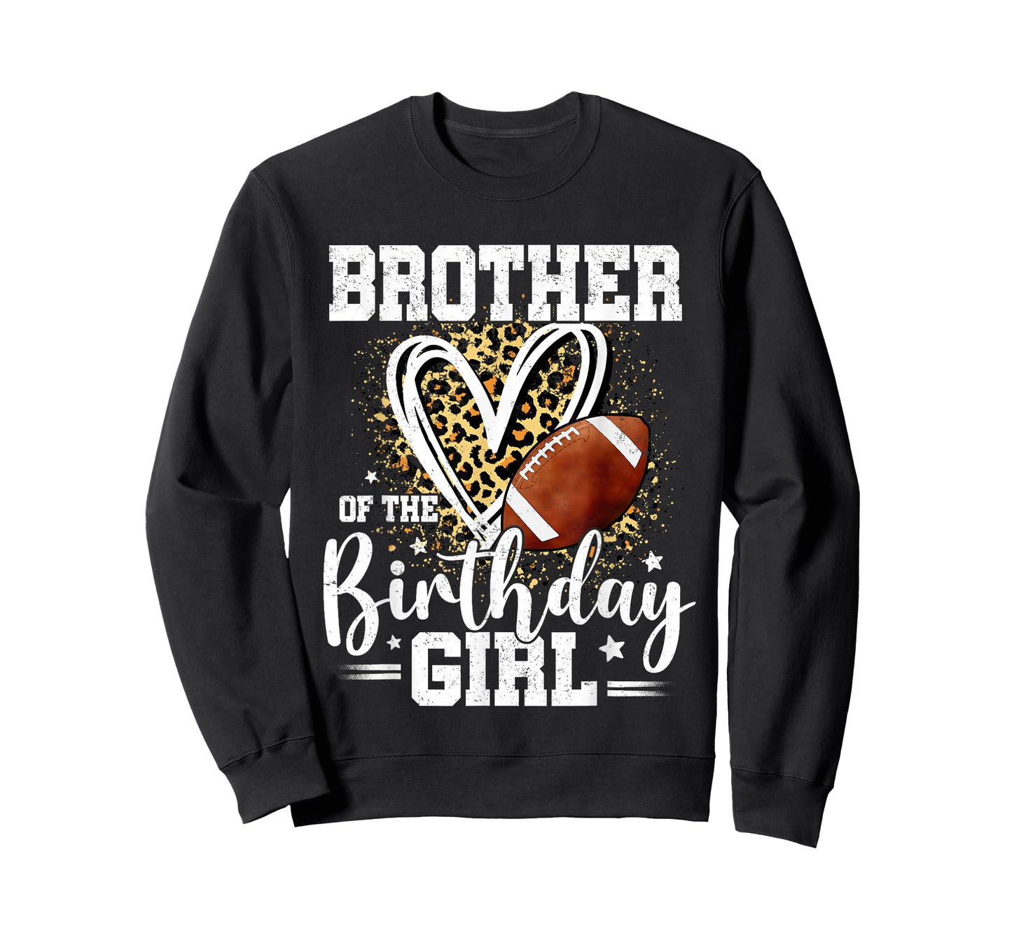 Brother of The Birthday Girl Football Brother Leopard Heart T-Shirt