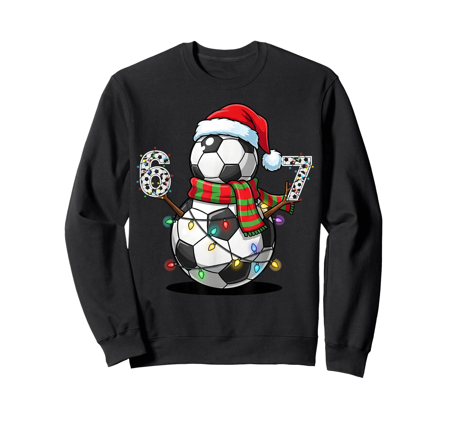 Soccer Snowman 67 Christmas Santa Hat Lights Holiday Season T-Shirt