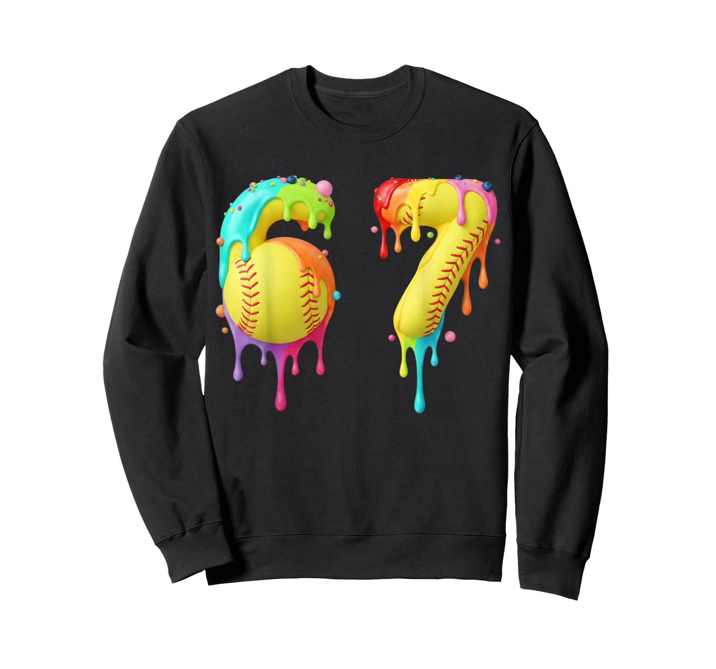 Kids Meme 67 Number Six 6 Seven 7 Ice Cream Drips Softball T-Shirt