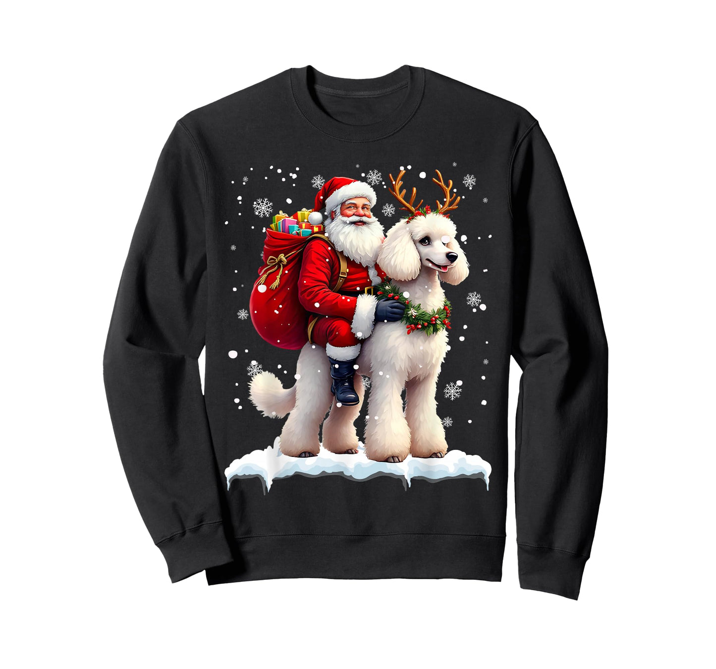 Merry Christmas 2025 Santa Riding Poodle Dog Xmas T-Shirt