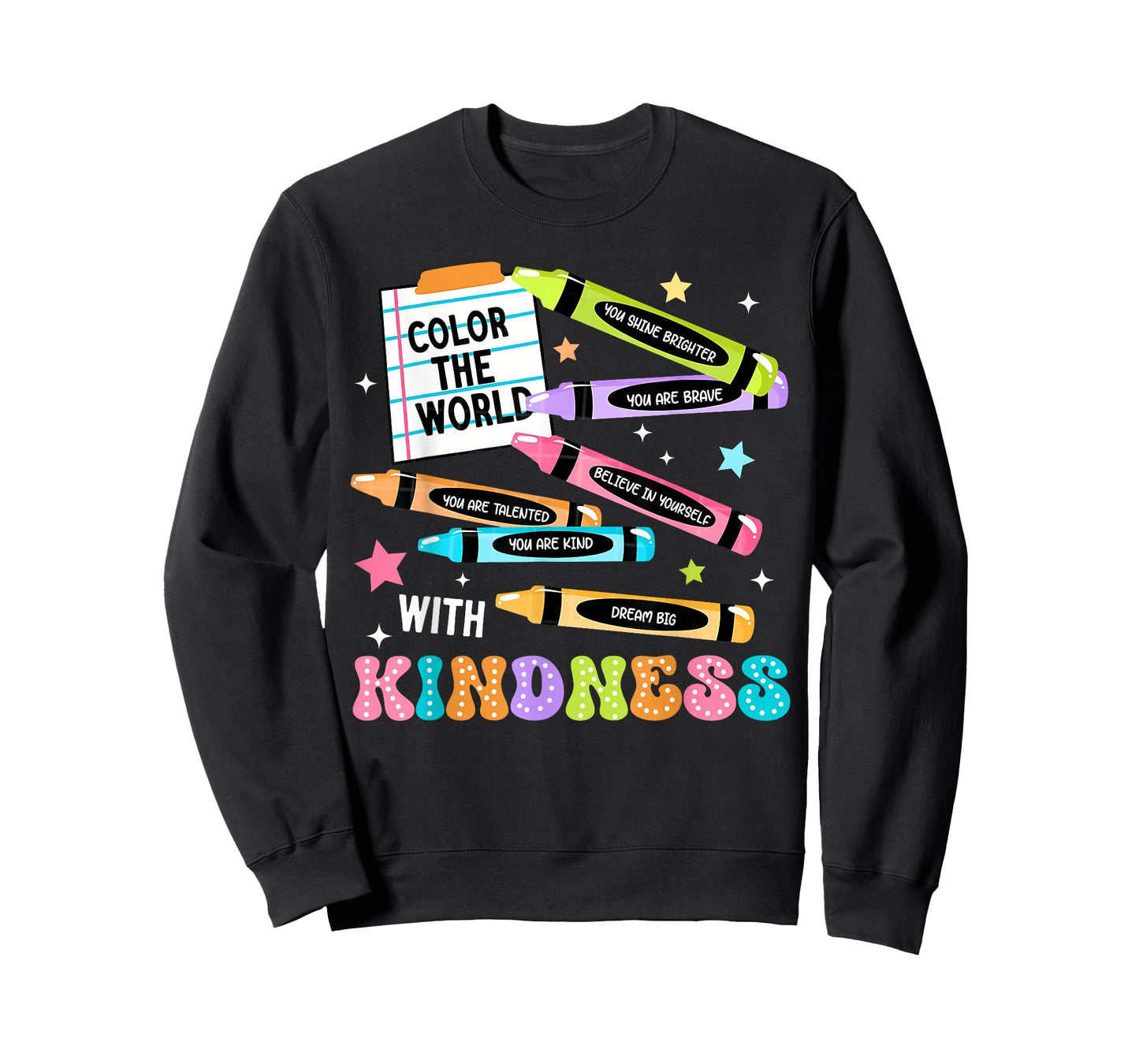 Color The World with Kindness Crayon Positivity Teacher T-Shirt