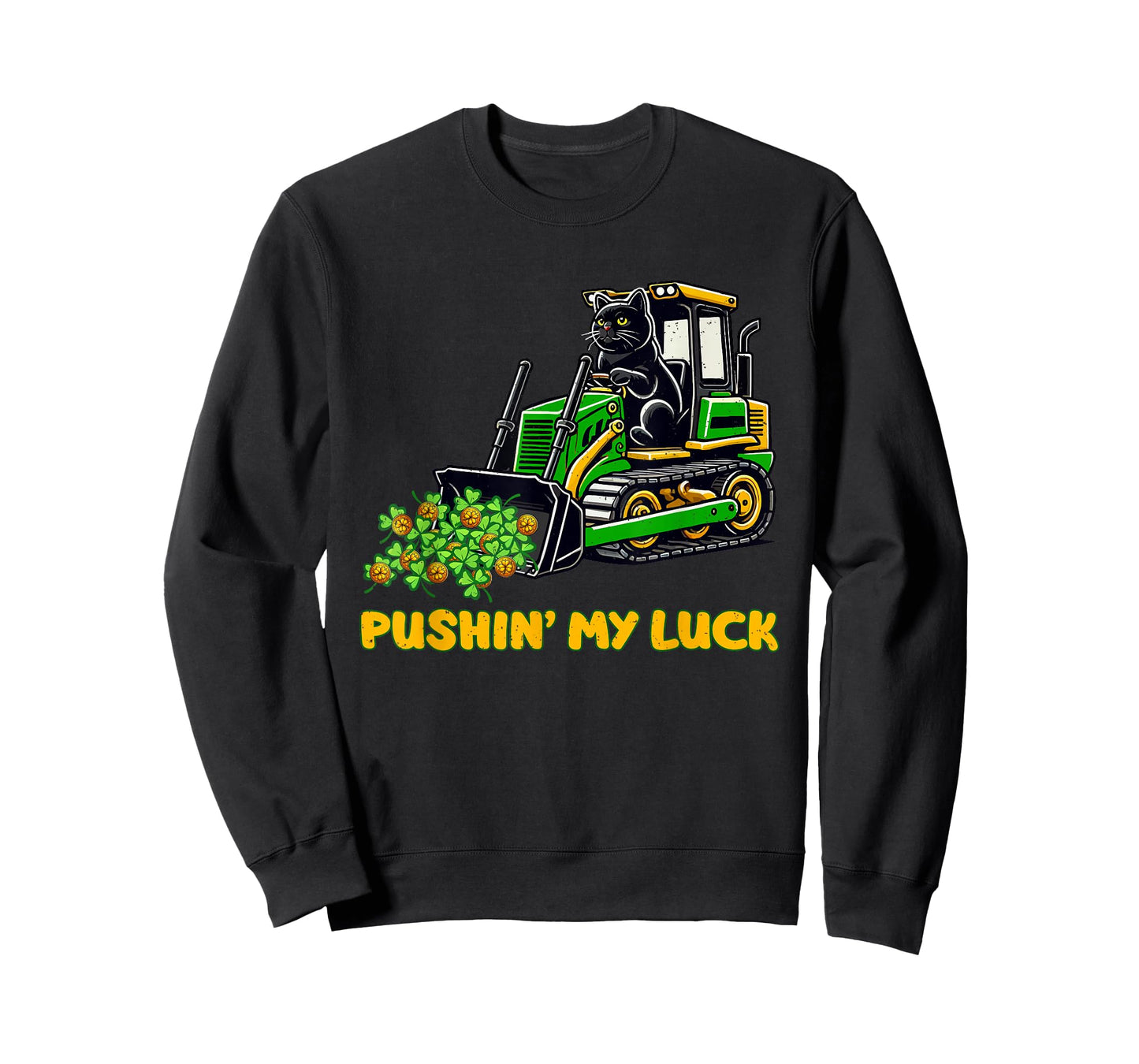 St Patricks Day Funny Pushin My Luck Cat Lover T-Shirt