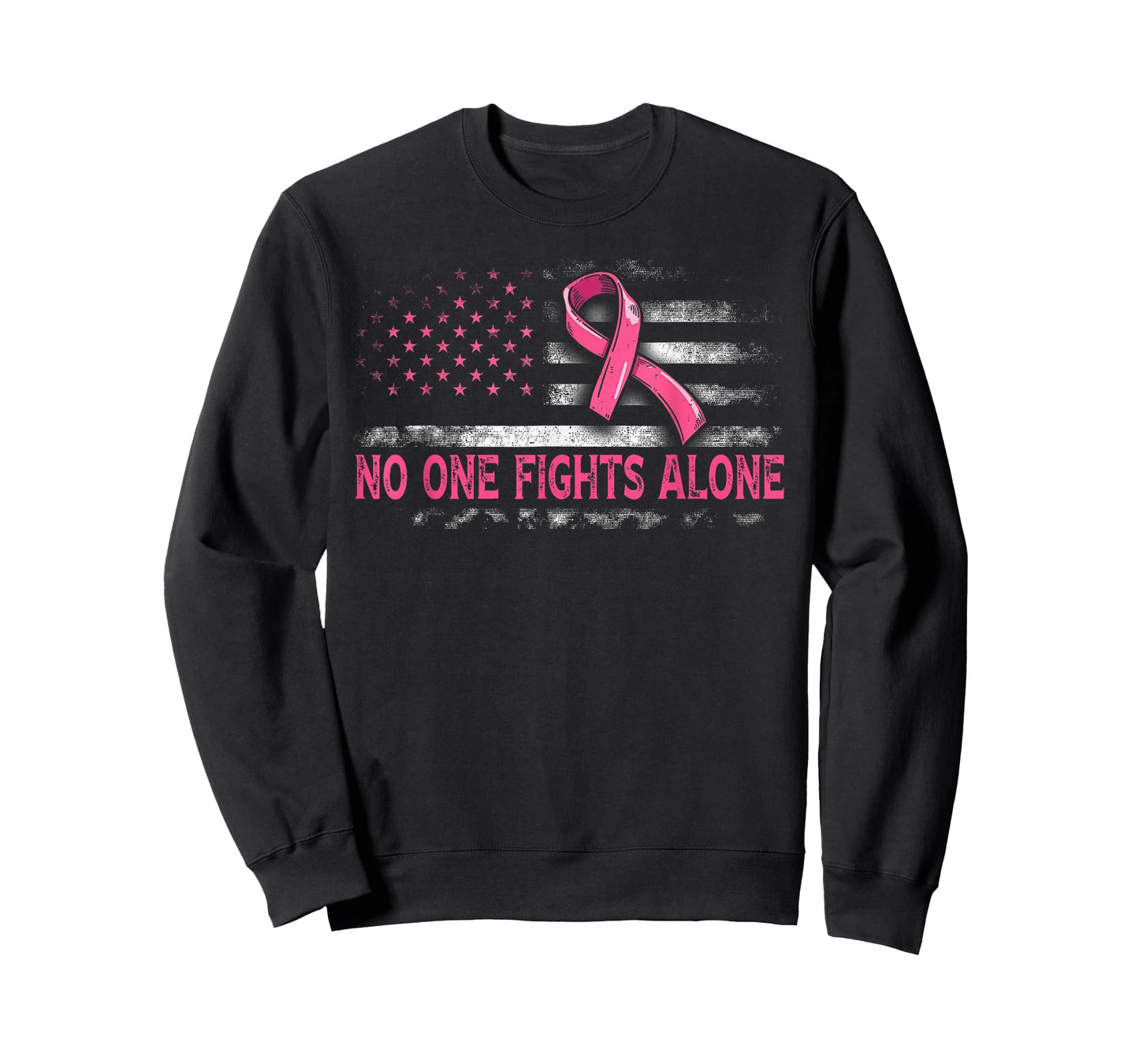 No One Fights Breast Cancer Alone American Flag Pink Ribbon T-Shirt