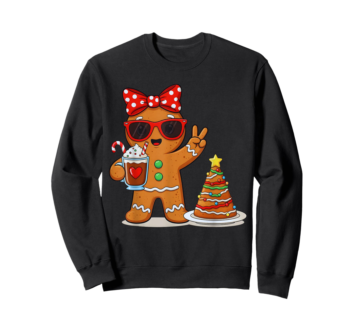 Gingerbread Women Drinking Coffee Christmas Tree Cake Xmas T-Shirt