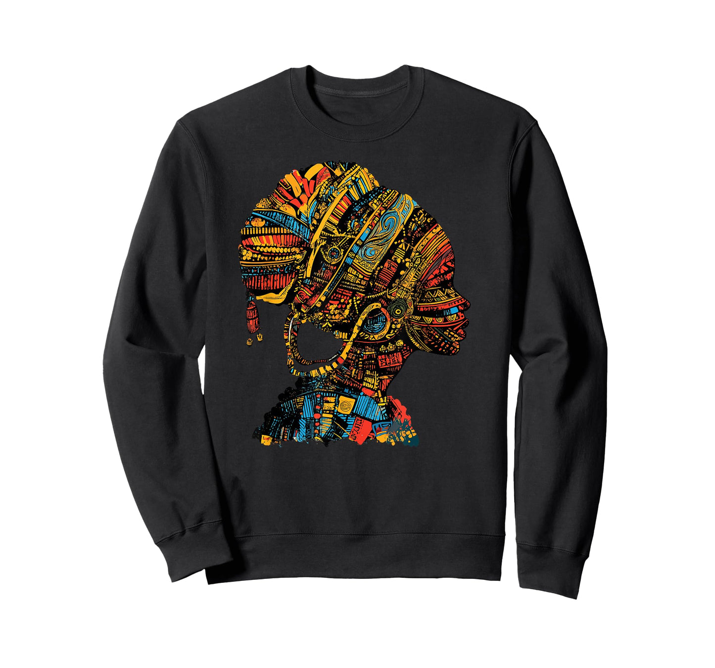 Afrocentric Queen Tribal Profile with Ethnic Patterns T-Shirt