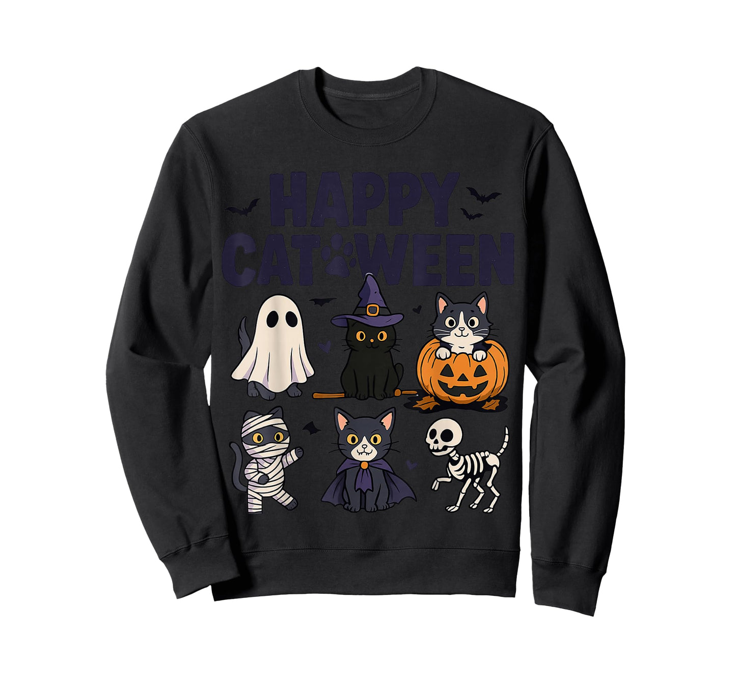 Happy Catween Funny Halloween Cats in Costumes Art T-Shirt