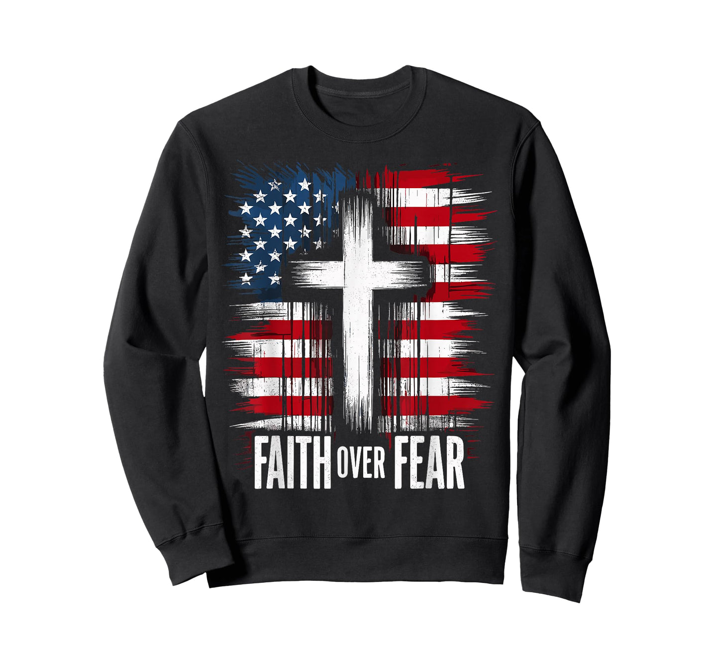 American USA Flag Christ Faith Over Fear with Cross T-Shirt