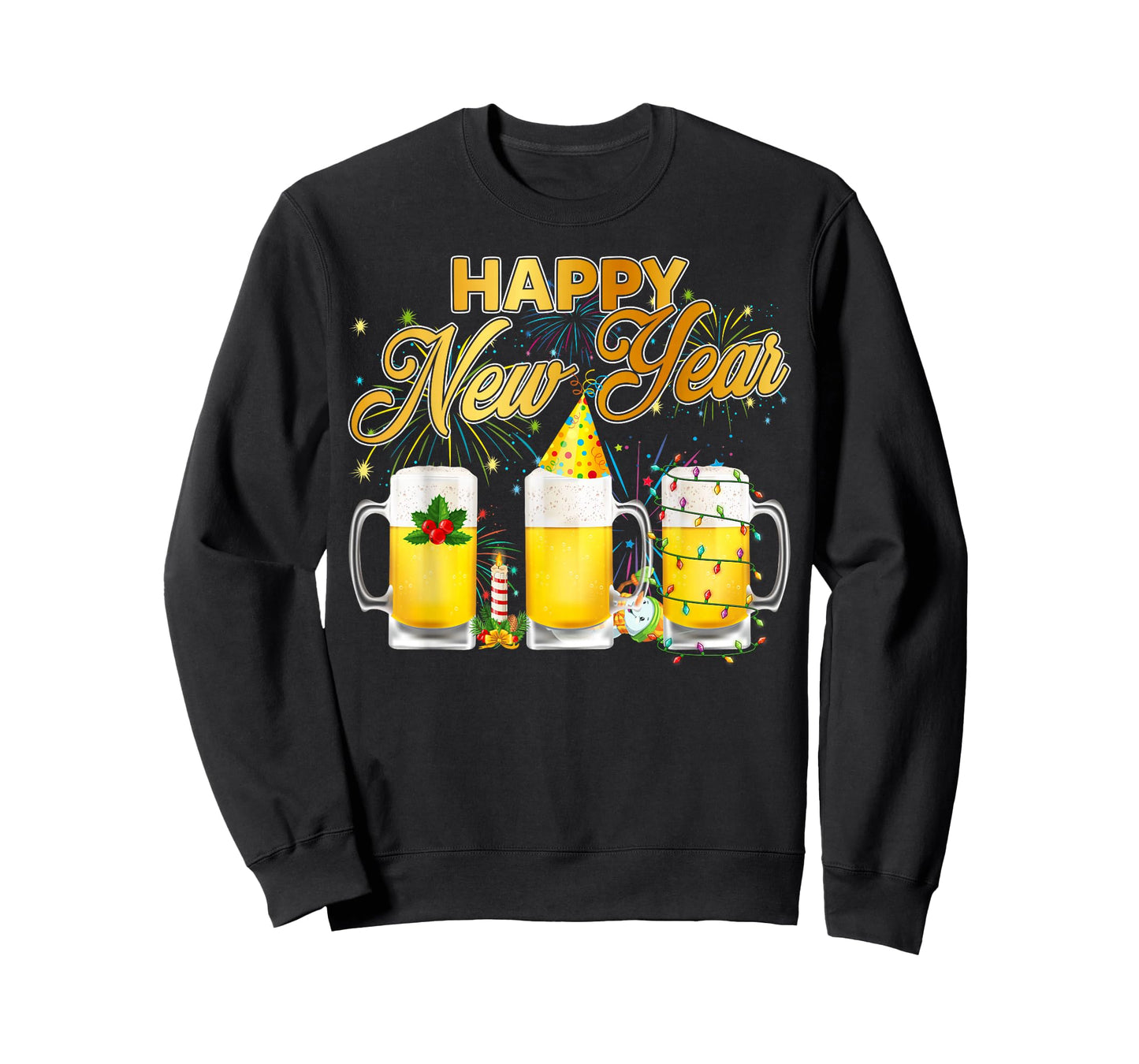 Happy New Year 2026 Glasses of Beer Fireworks New Years Eve T-Shirt