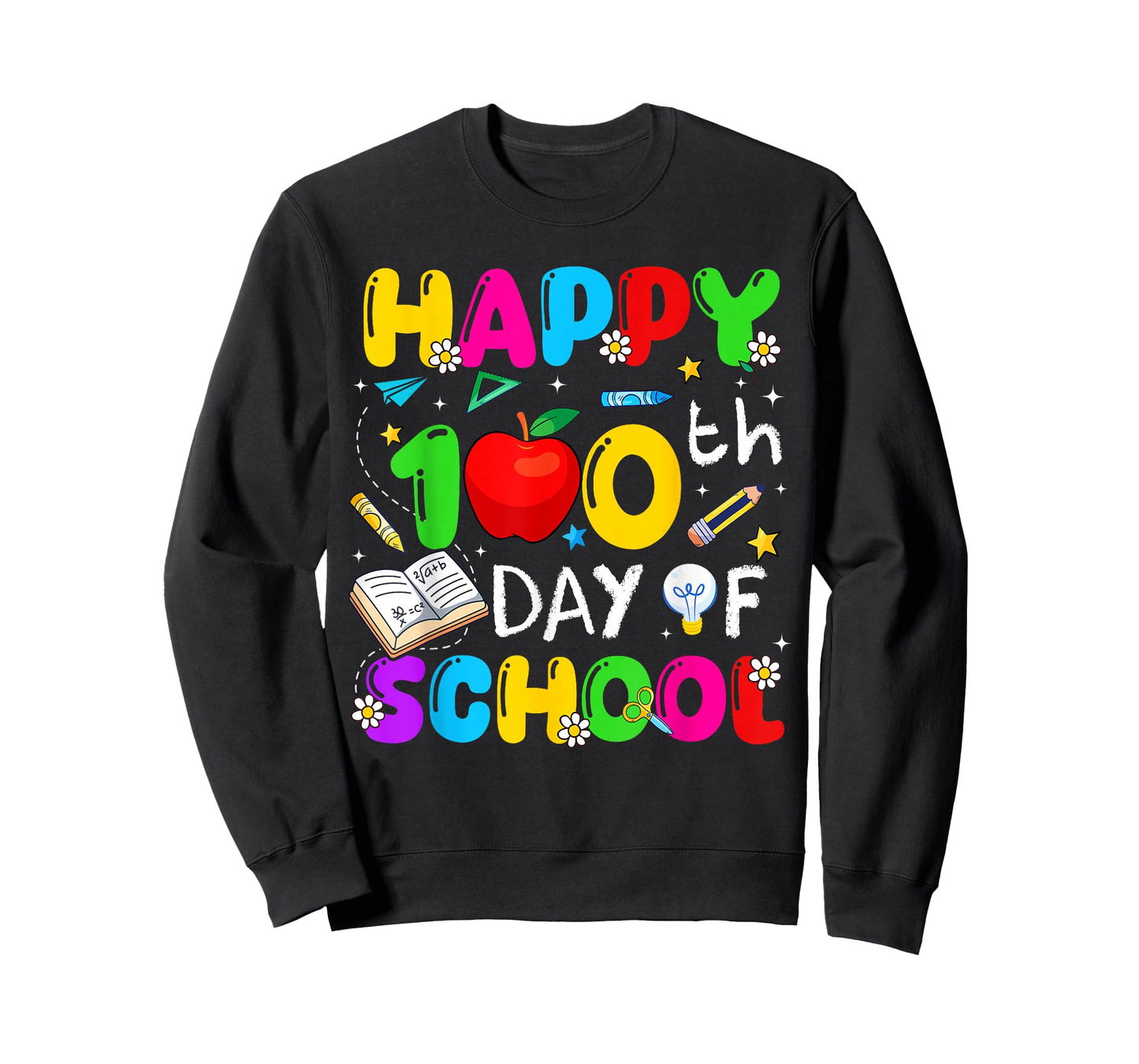 Happy 100 Days of School Apple Crayon Teacher Boy Girl Kids T-Shirt