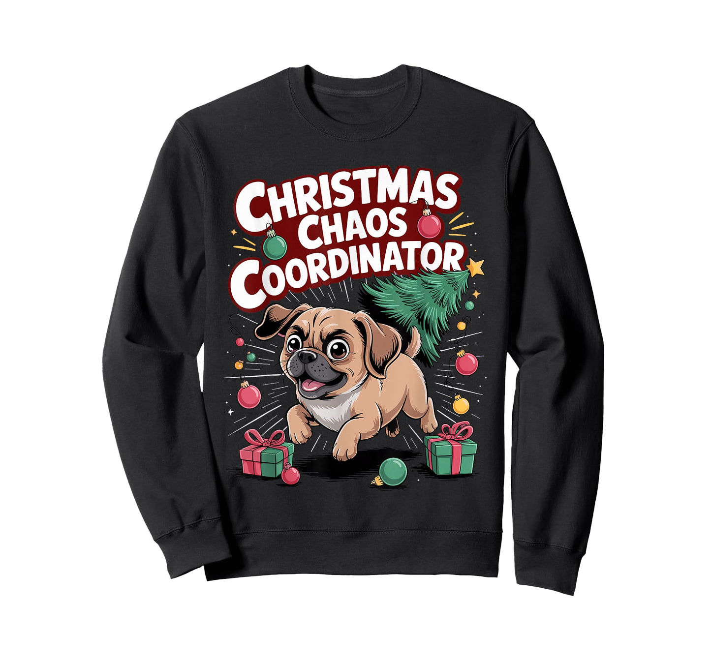 Christmas Chaos Coordinator Xmas Puppy Funny Puggle T-Shirt
