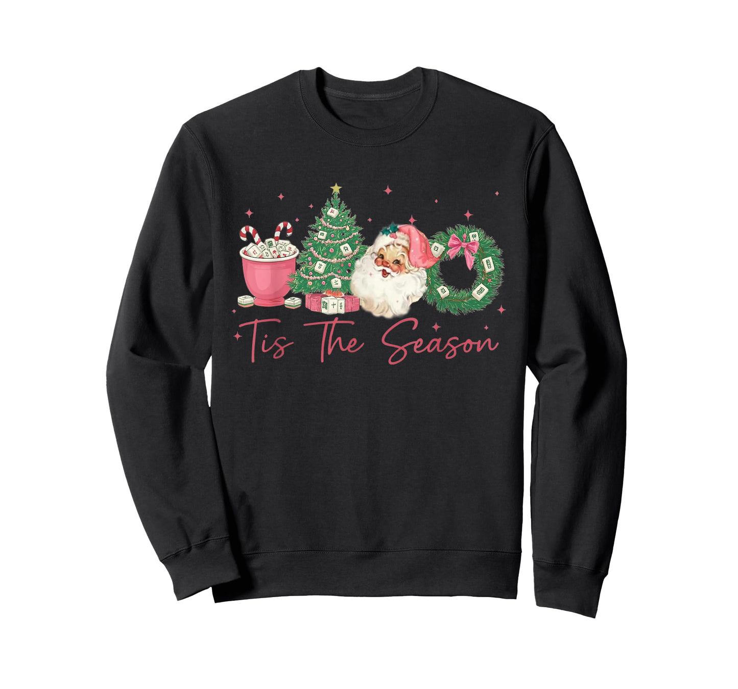 Tis The Season Mahjong Christmas Retro Cute Santa T-Shirt