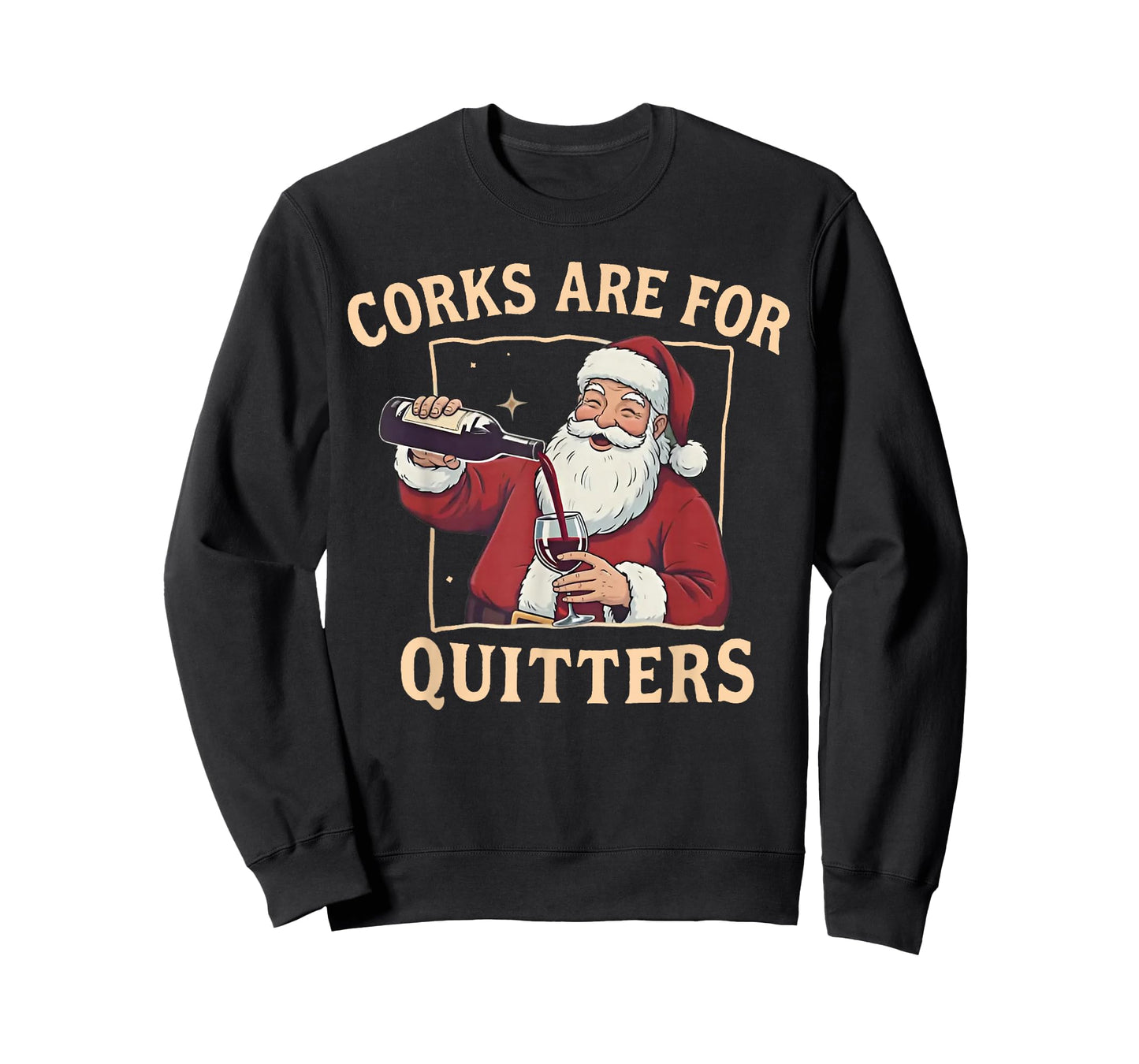 Corks are for Quitters Retro Santa Claus Drinking Christmas T-Shirt