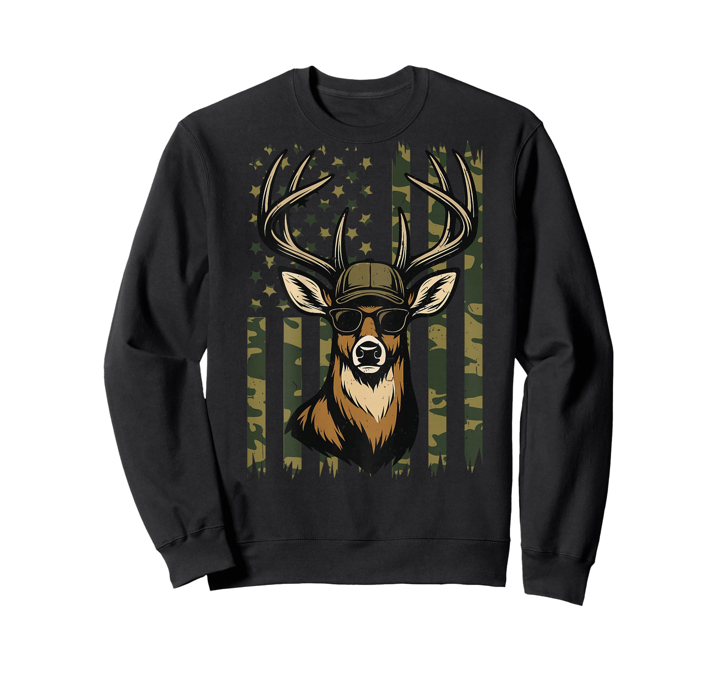 Men Camo Deer Hunting American Flag Whitetail Buck Youth Boy T-Shirt