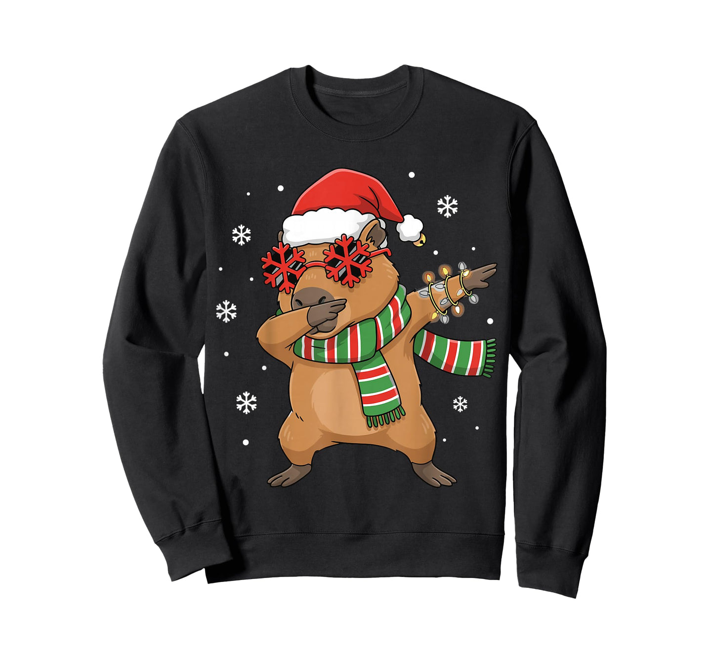 Dabbing Capybara Christmas Santa Hat Funny Holiday Design T-Shirt