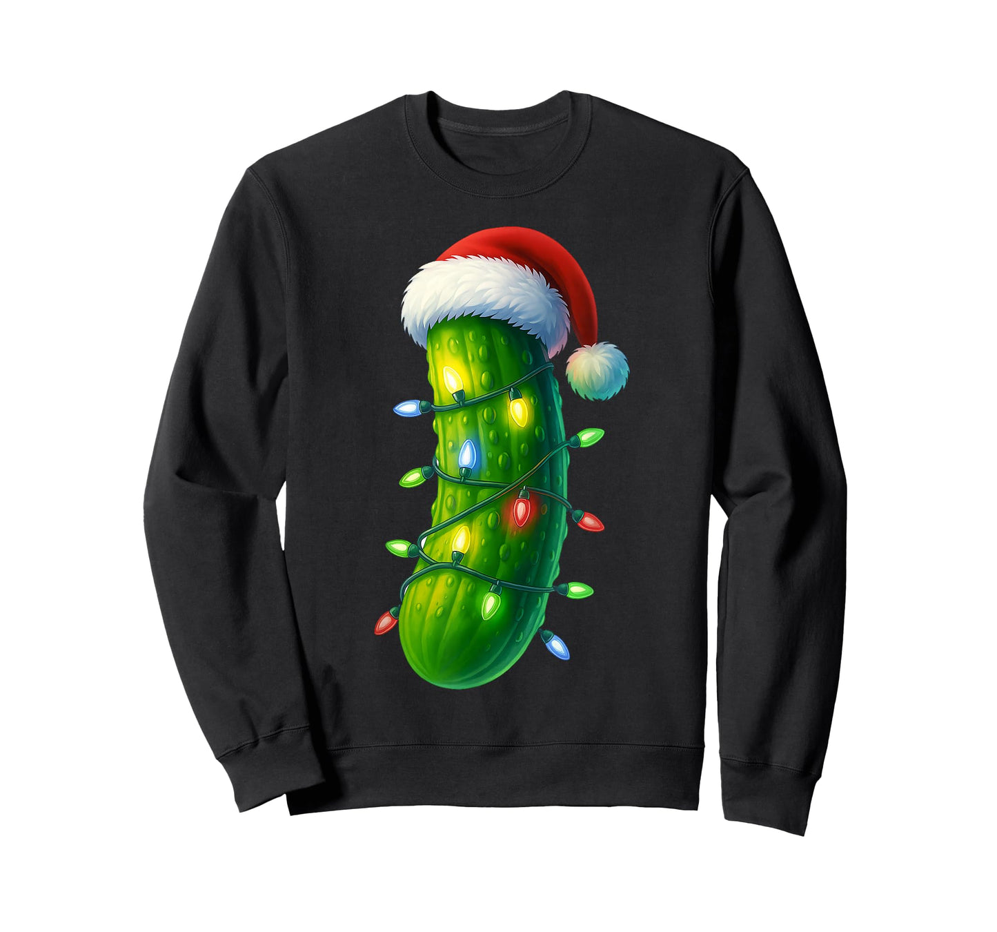 Funny Pickle Santa hat Christmas Lights Xmas Men Women T-Shirt