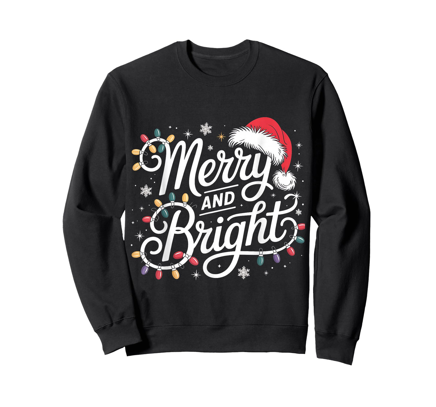 Merry and Bright Lights Red Santa Hat Xmas Family Men Women T-Shirt