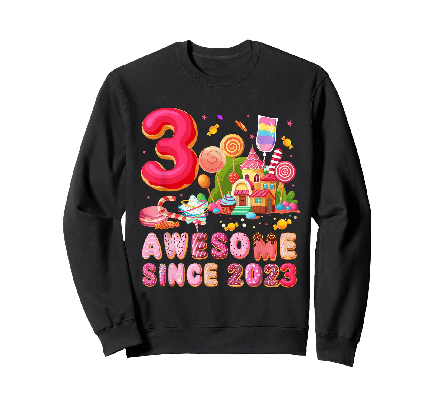 Awesome Since 2023 Candy Theme 3 Year Old Girl Birthday T-Shirt