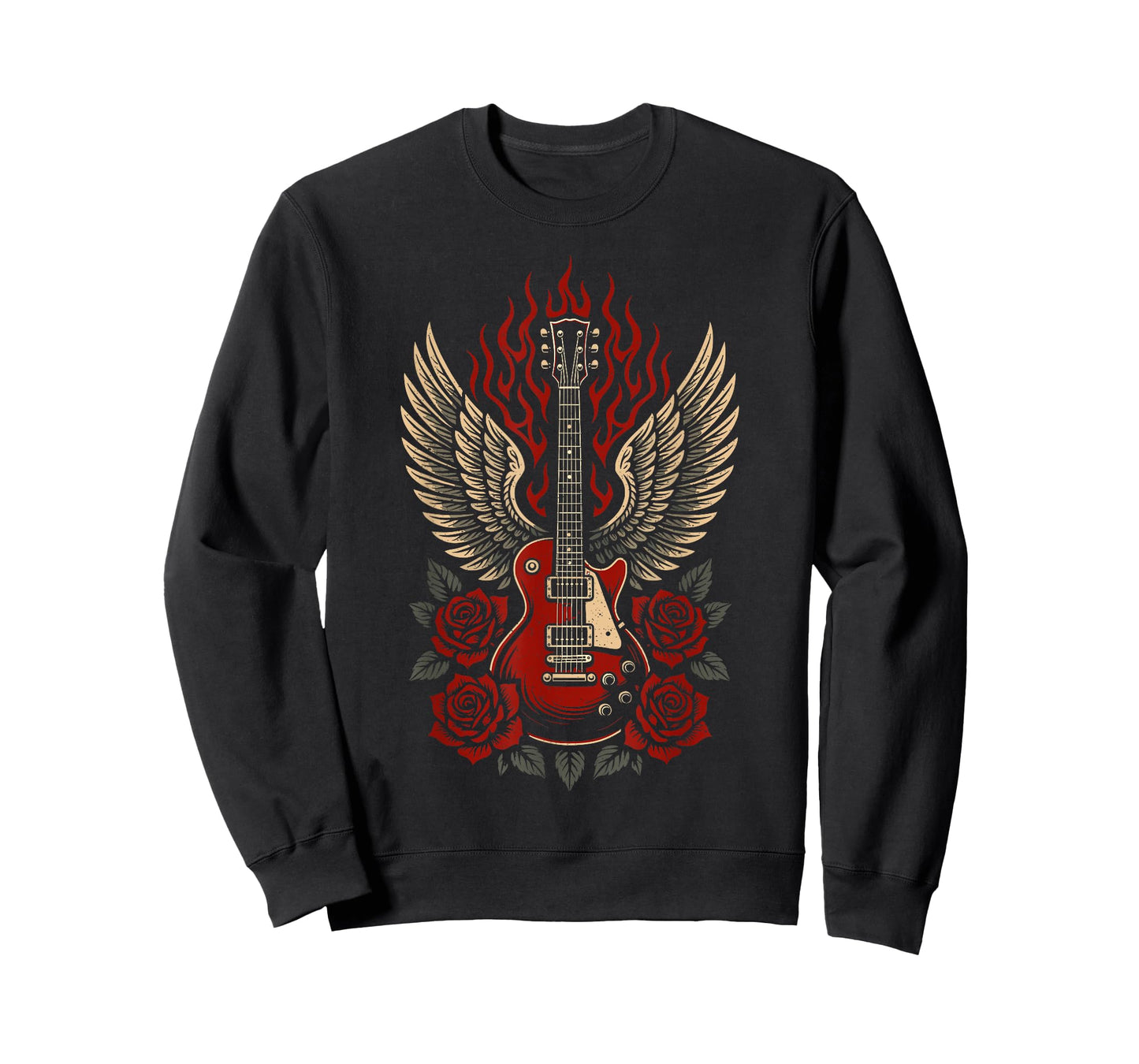 Vintage Electric Guitar Wings Roses Rock Graphic T-Shirt