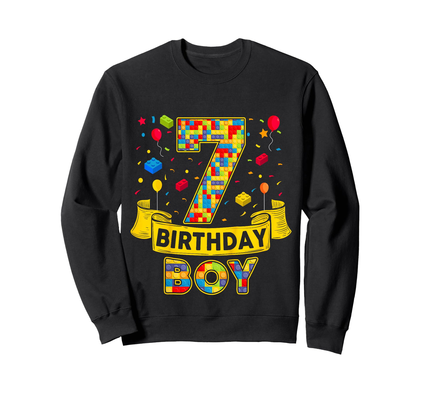 7th Birthday Boy Brick Block Seven Bday 7yr Old Birthday Boy T-Shirt