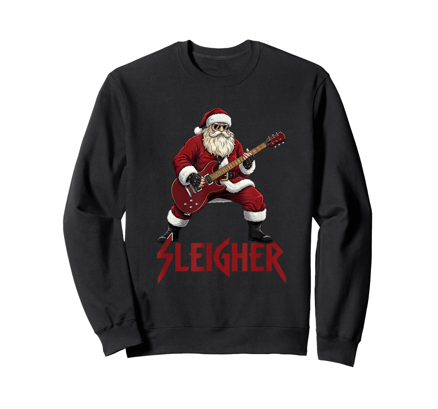 Christmas Sleigher Heavy Metal Santa Rock On Xmas T-Shirt