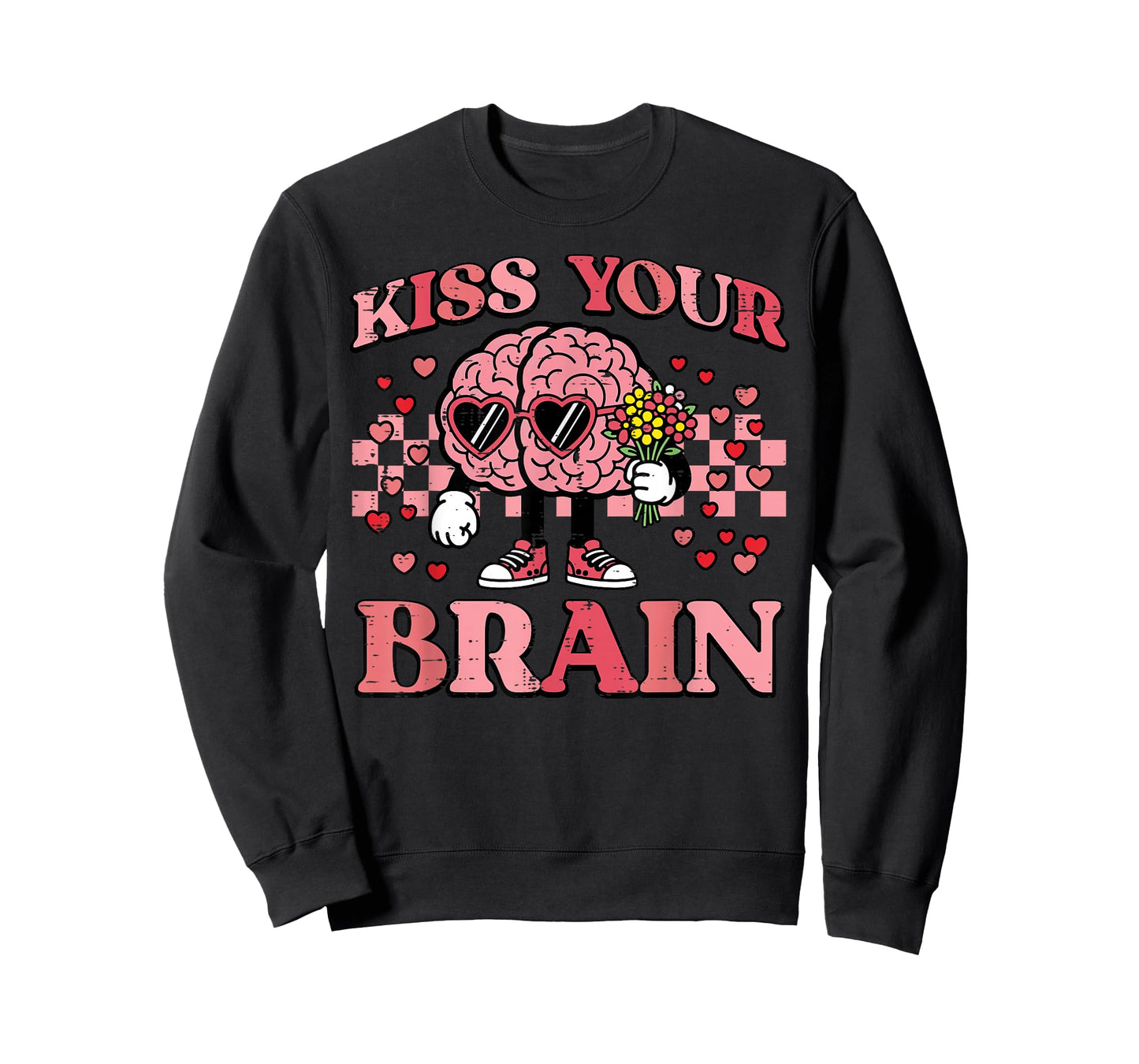 Valentines Day Teacher Kiss Your Brain Retro Men Women Kids T-Shirt