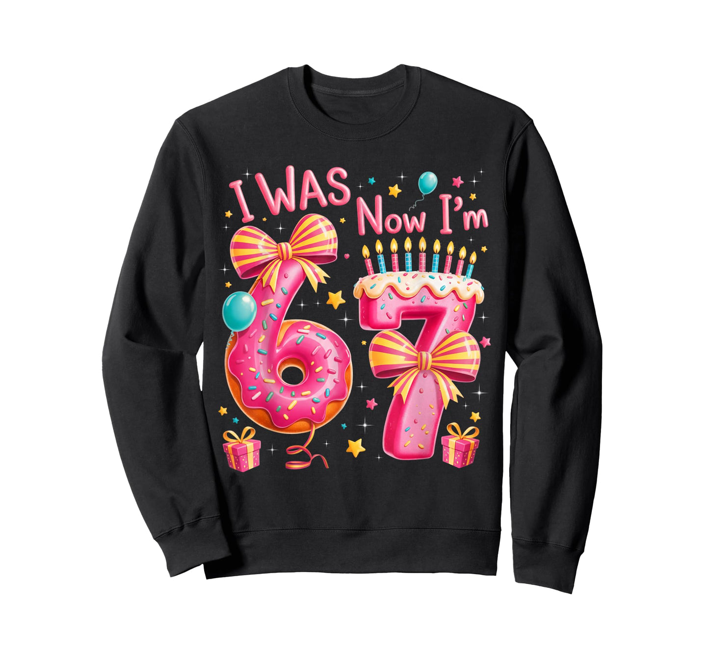 7th Birthday Girl I was 6 Now I'm 7 Year Old Girl Birthday T-Shirt