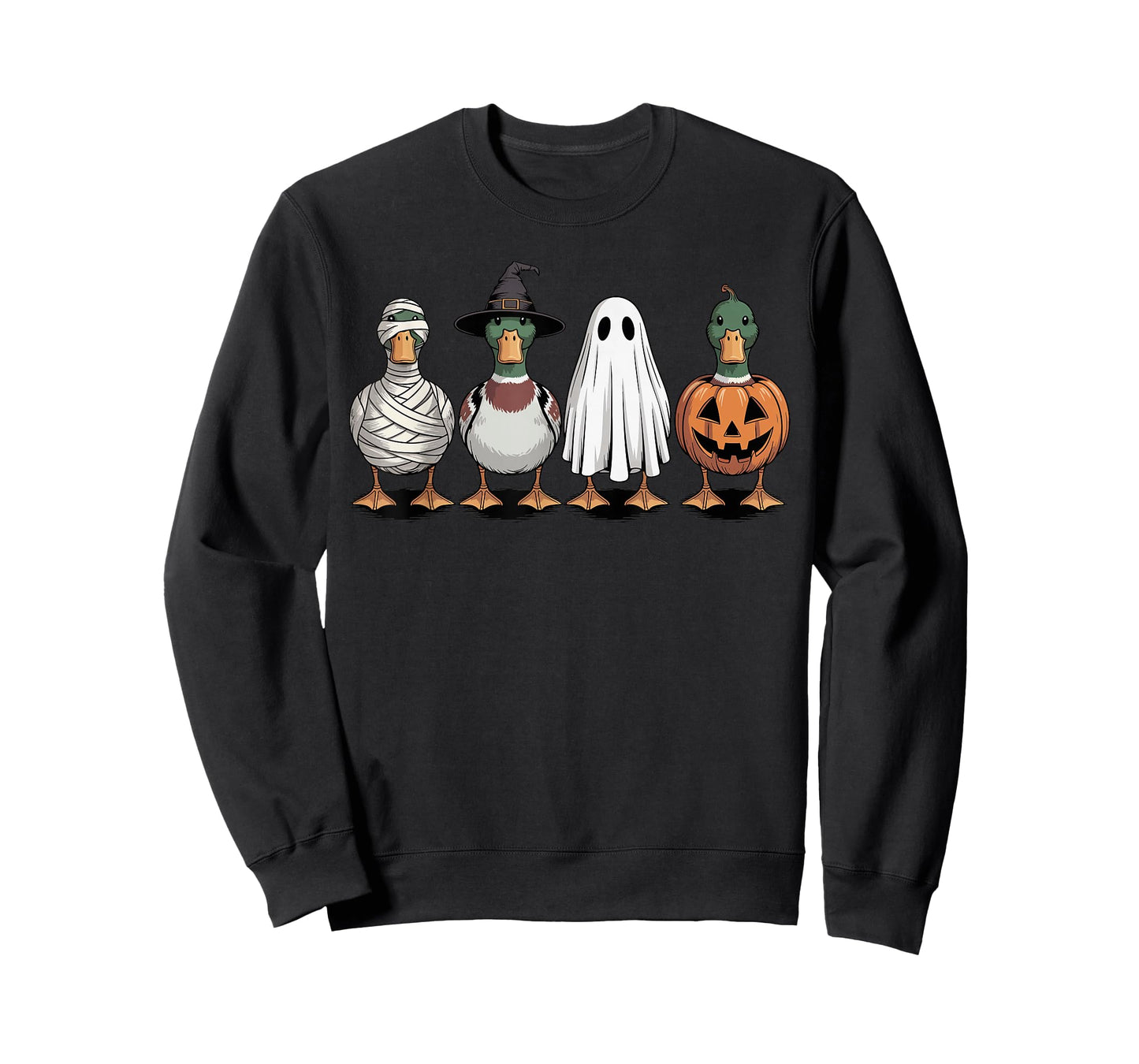 Spooky Ghost Mallard Duck Pumpkin Halloween Skeleton T-Shirt
