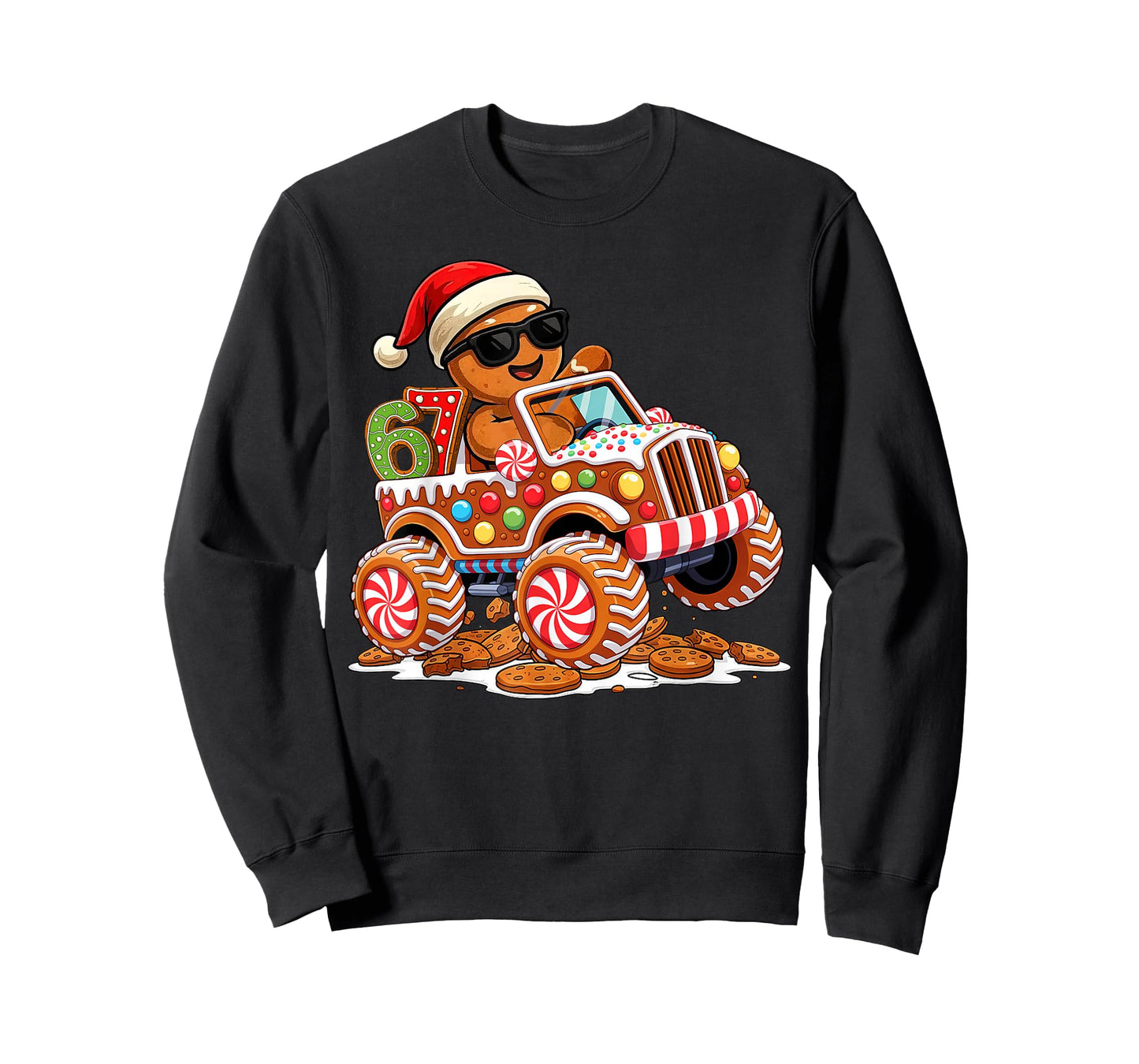 Six Seven 6 7 Monster Truck Gingerbread Man Christmas Baking T-Shirt