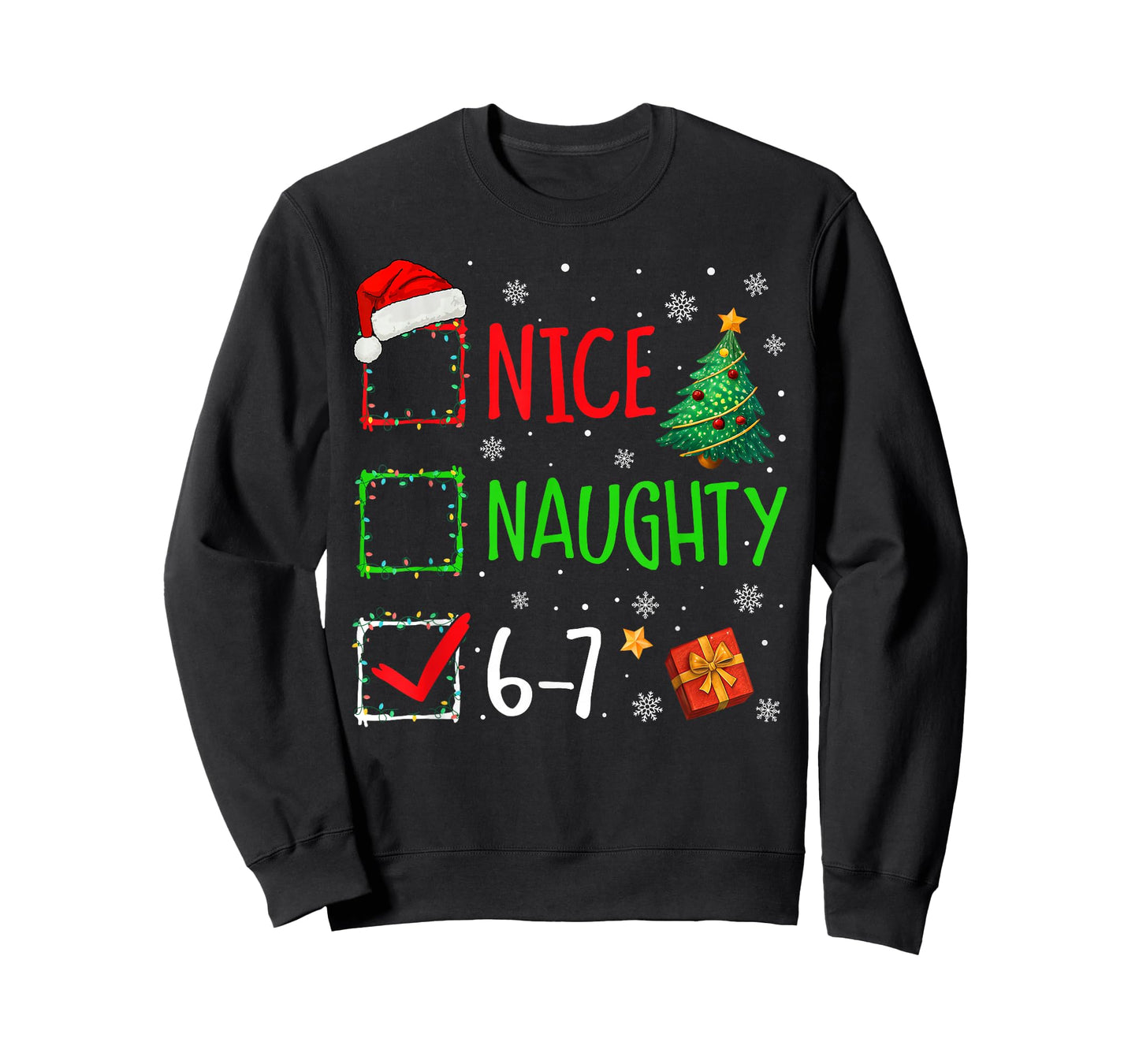 Christmas Nice Naughty 67 Brainrot Funny 6-7 Meme Slang T-Shirt