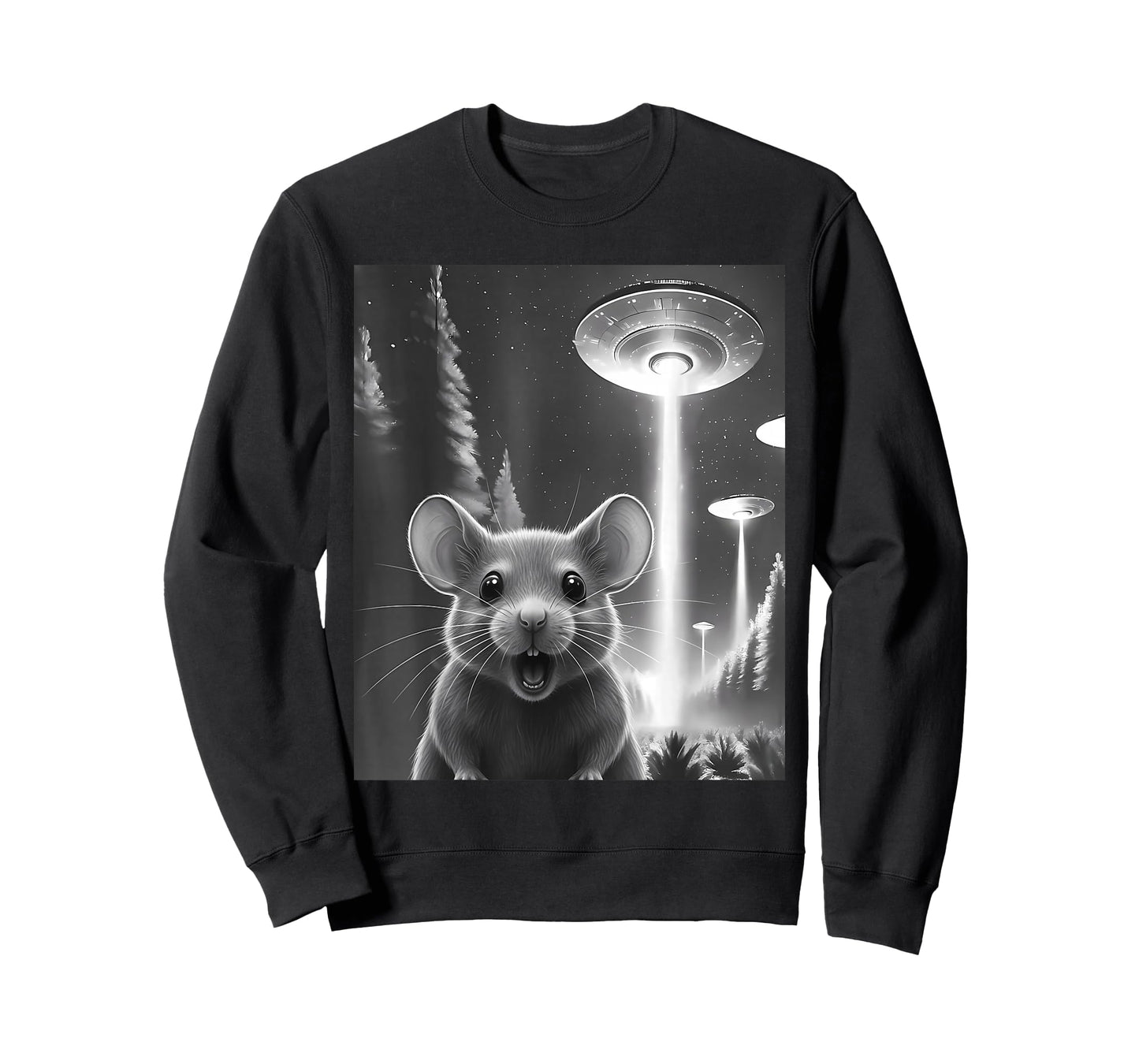 Funny Mouse Alien UFO Taking a Selfie Animal Lover Retro T-Shirt